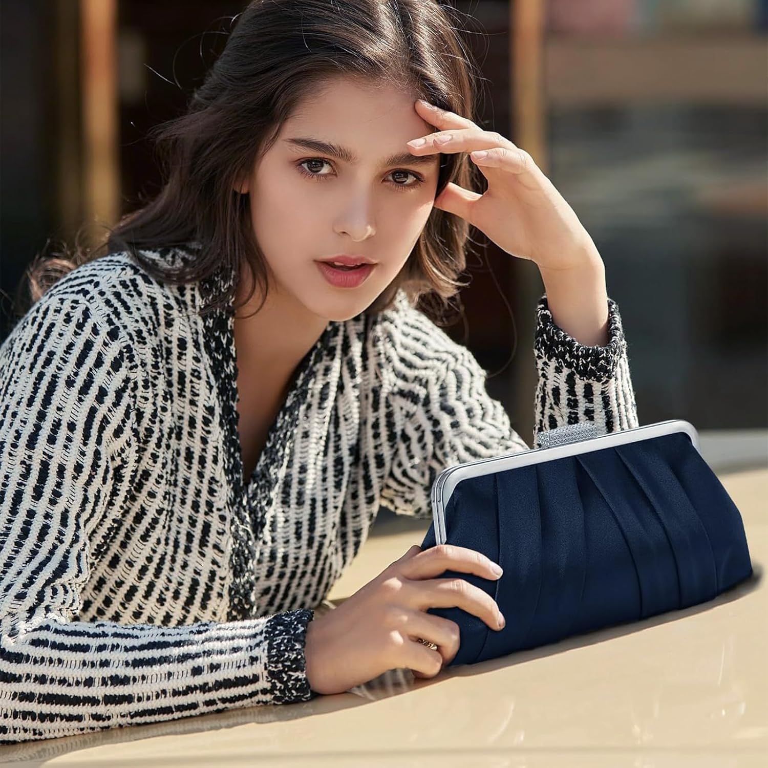 Women Elegant Pleated Clutch Bag Ruched Purse with Metal Chain, Dressy Crossbody Shoulder Bag for Weddings, Galas - Image 7