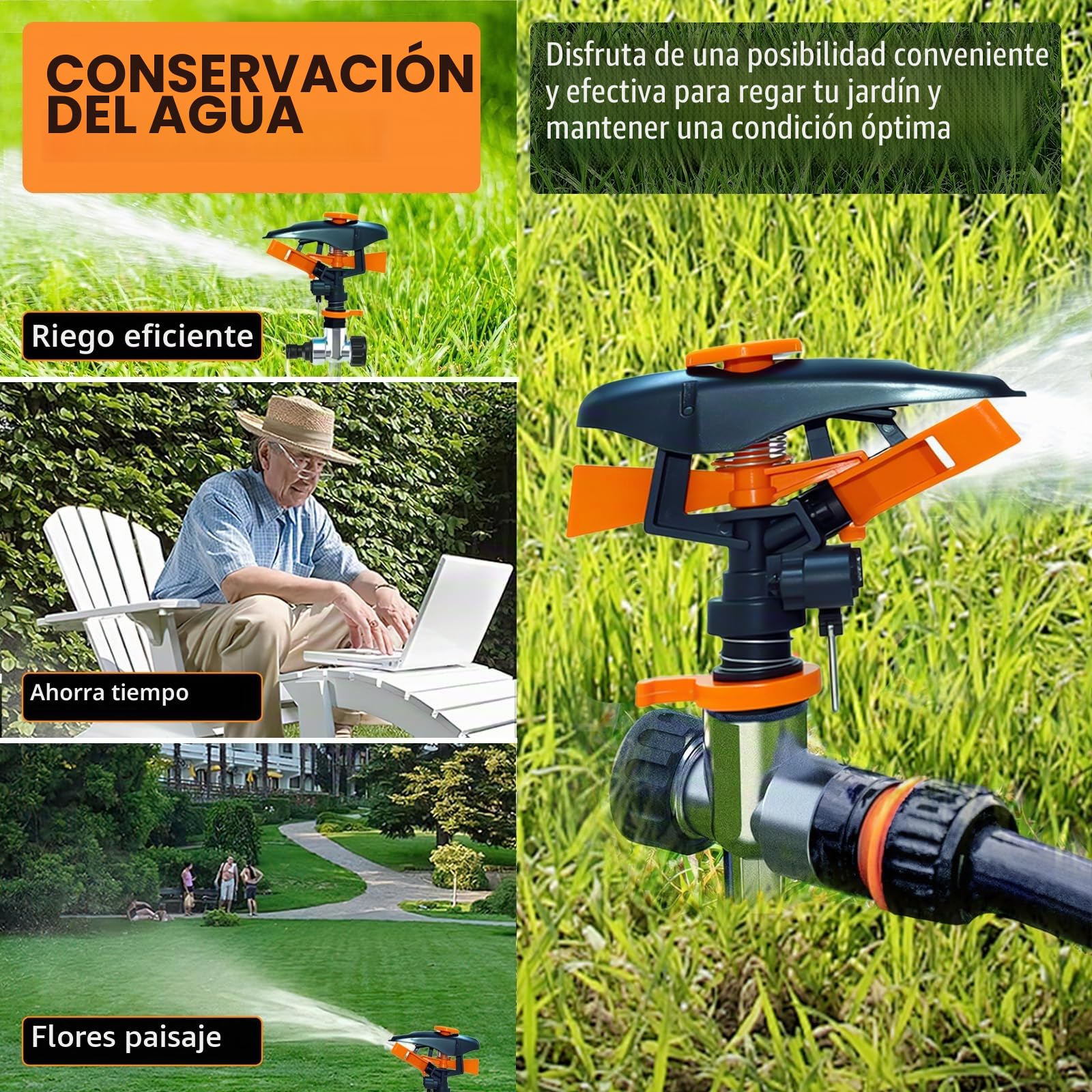 2 Pcs Aspersores de Riego Cesped Giratorio, dellyy Riego Jardin, Aspersores Tejado, Riego por Pulso, Aspersor Sectorial 3/4, Jardin Sectorial para Plantas Flores Verduras