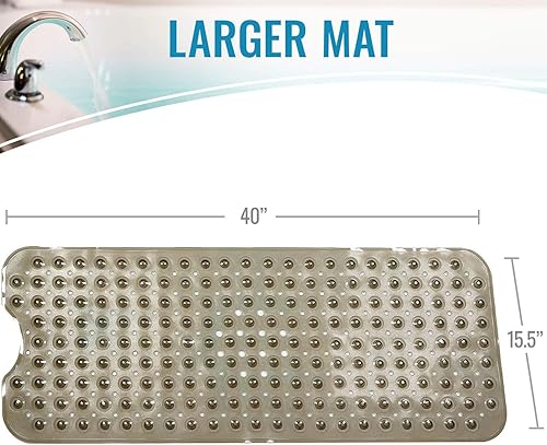 Miniatura 5 de HealthSmart Tapete de baño extra grande antideslizante para ducha y bañera con ventosas y agujeros de drenaje para un agarre antideslizante, lavable