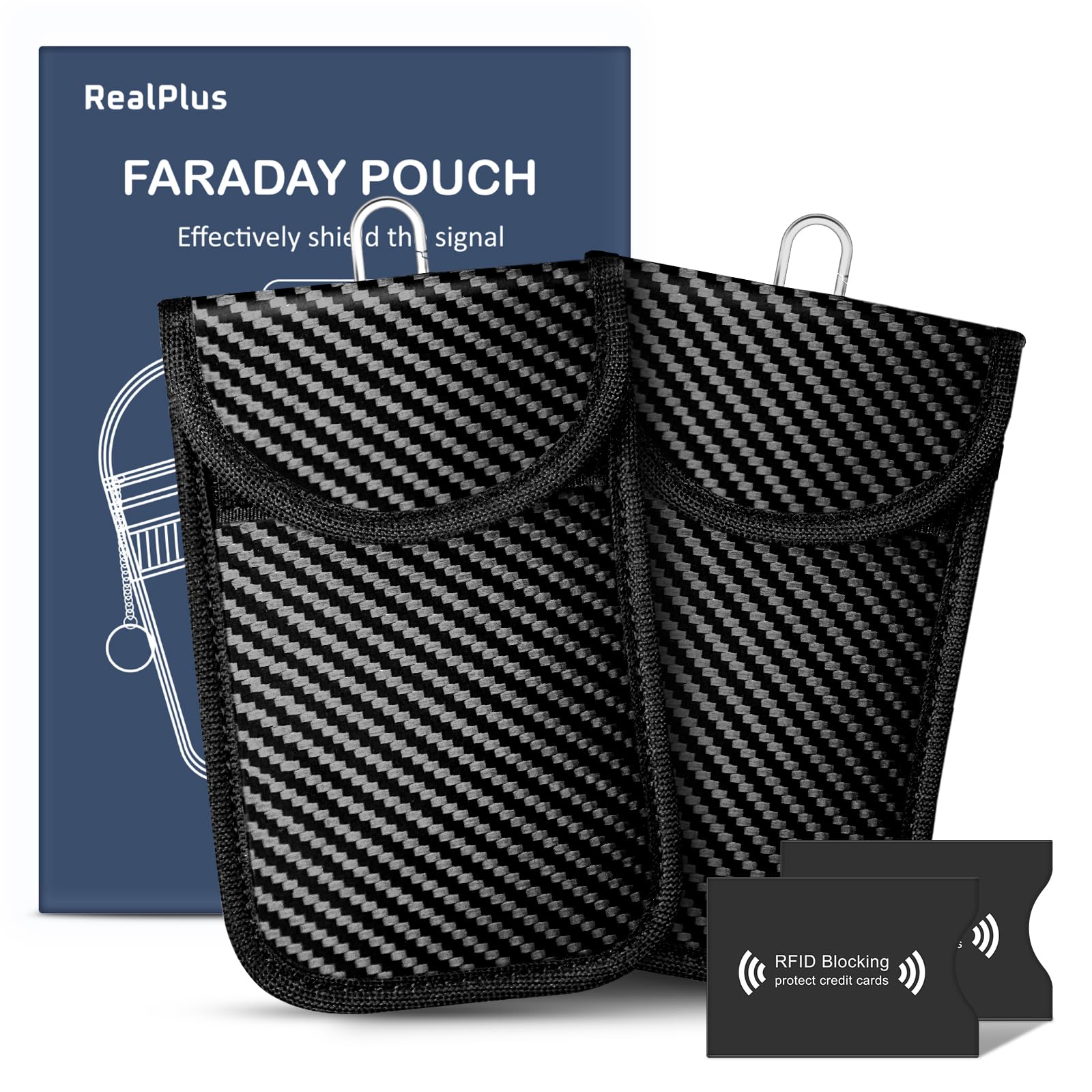 RealPlus Keyless Go Schutz Autoschlüssel, [2 PACK] Medium Schlüsseltasche 5.5 x 3.5 in, mit 2 RFID-Schutztasche, Autoschlüssel Schutz Keyless, Autoschlüssel Hüllen für Auto Sicherheit Anti-Diebstahl
