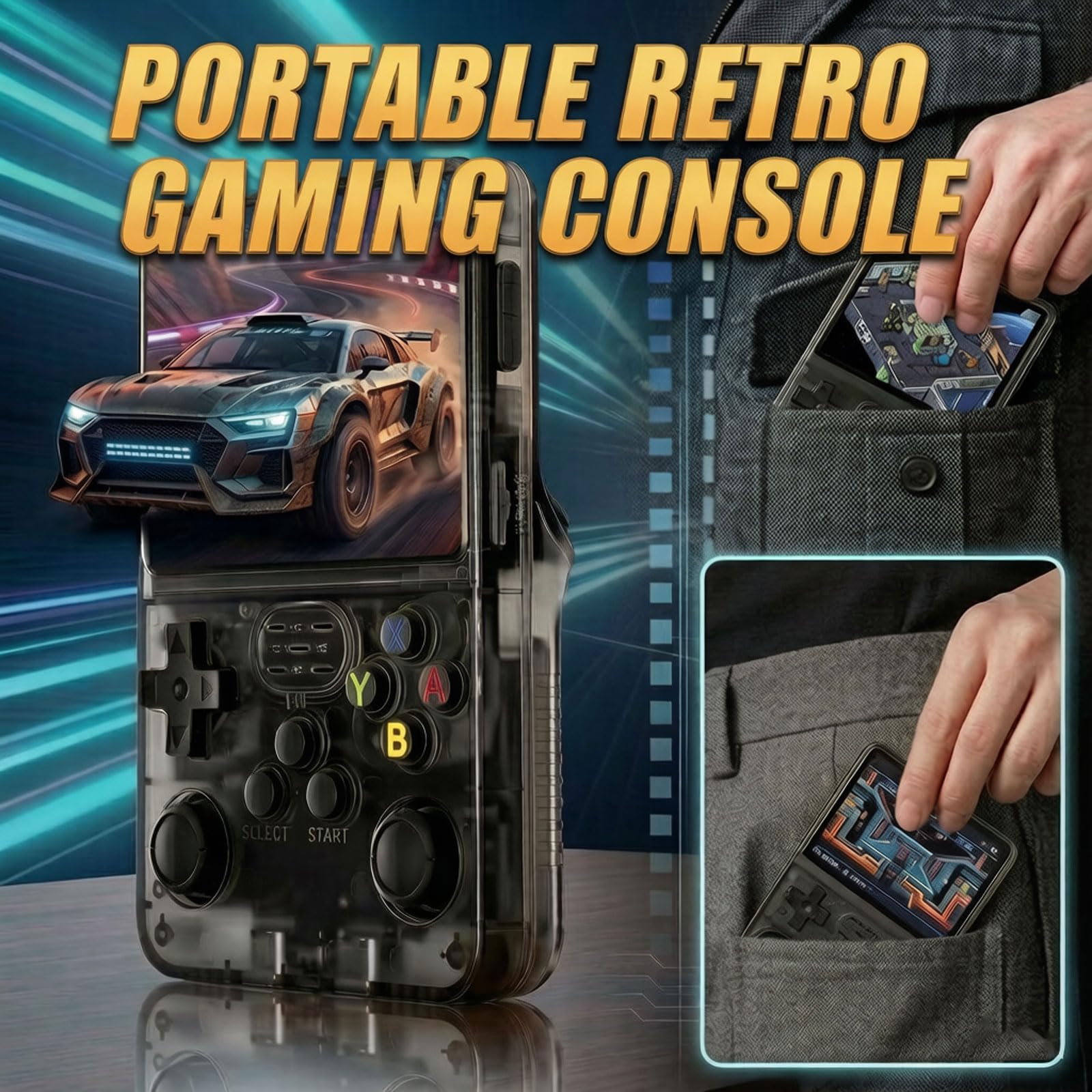 Retro Konsole Handheld Spielkonsole mit 20000+ Spielen, 3,5 Zoll IPS Bildschirm, Tragbare Retro Spielekonsole mit Linux System, R36S Portable Gaming Konsole für Zuhause und Reisen (Rauchschwarz)