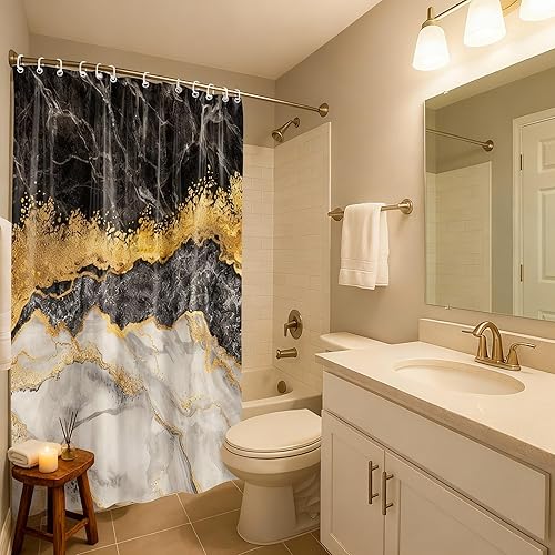 Miniatura 3 de Cortina de ducha moderna de mármol, 72 pulgadas de ancho x 72 pulgadas de largo, cortina de ducha de tela de poliéster impermeable para baño con
