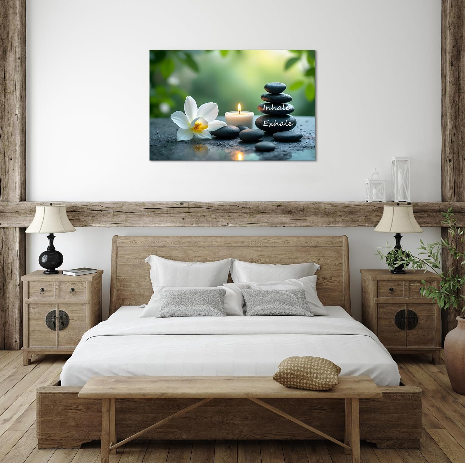 YIOZHAOFH Louts Wall Art Yoga Room Painting Zen Office Decor Women Spa Picture Calming Relax Canvas Prints Inhale Exhale Artwork Framed for Living Room Ready to Hang (24L x 36W)