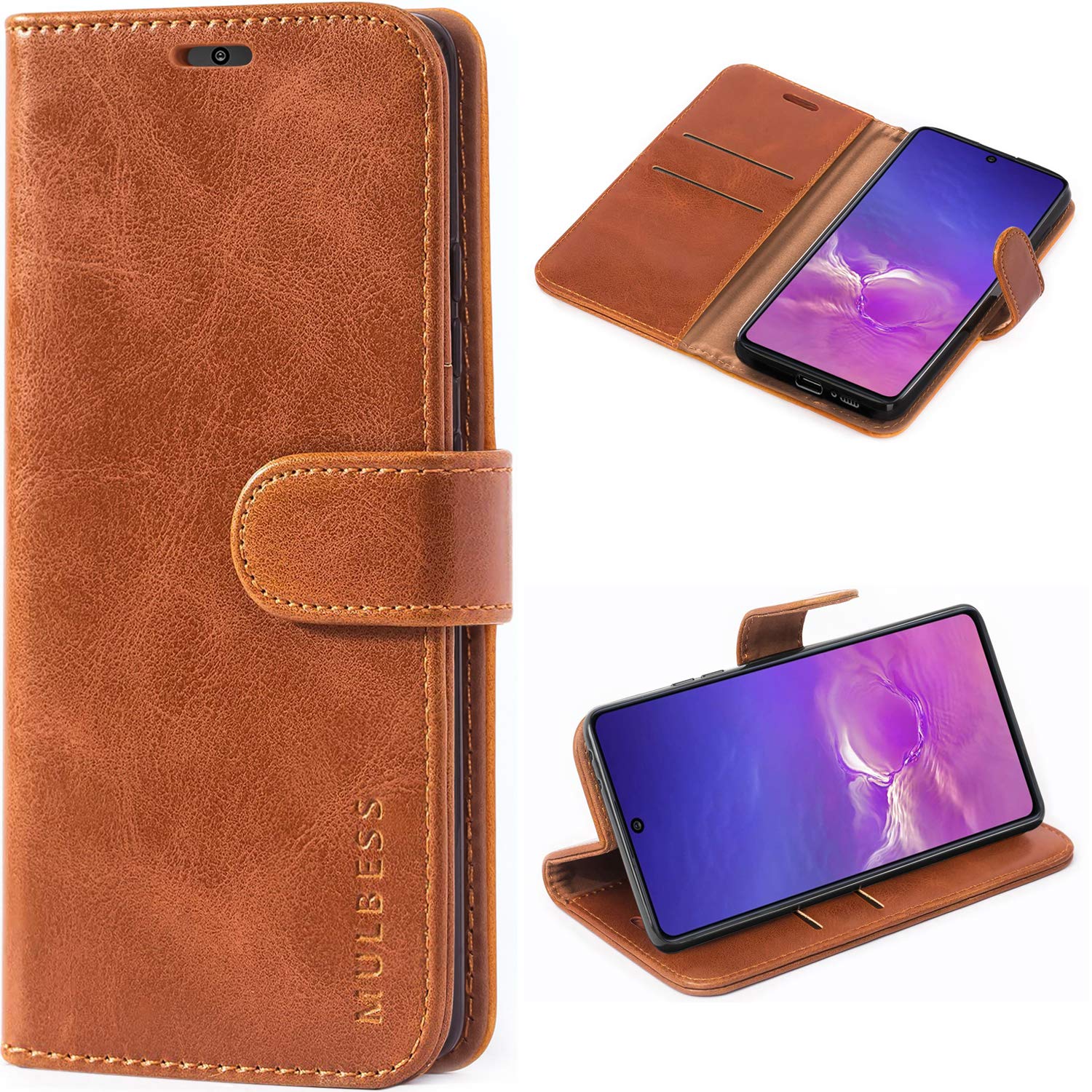 MulbessSamsung Galaxy S10 Lite Case, Leather Case with Magnetic for Samsung Galaxy S10 Lite [Vinatge Case], Brown