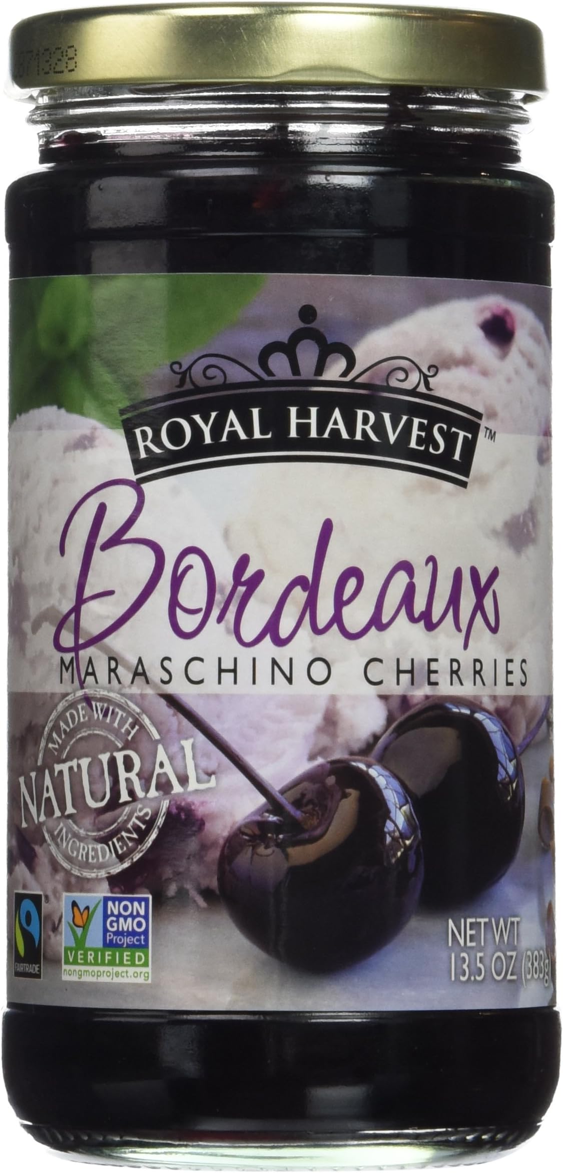 Royal Harvest Maraschino Northwest Noire Cherries, 13.5 oz | Made with Natural Ingredients | Non-GMO | Premium Dark Cherries [Pack of 3]