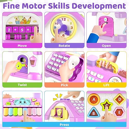 Miniatura 9 de Marstone Juguetes para bebés para niños y niñas de 1 año: juguetes para niños pequeños de 1 a 2 años, casa educativa 8 en 1 con luces de sonido, Azul