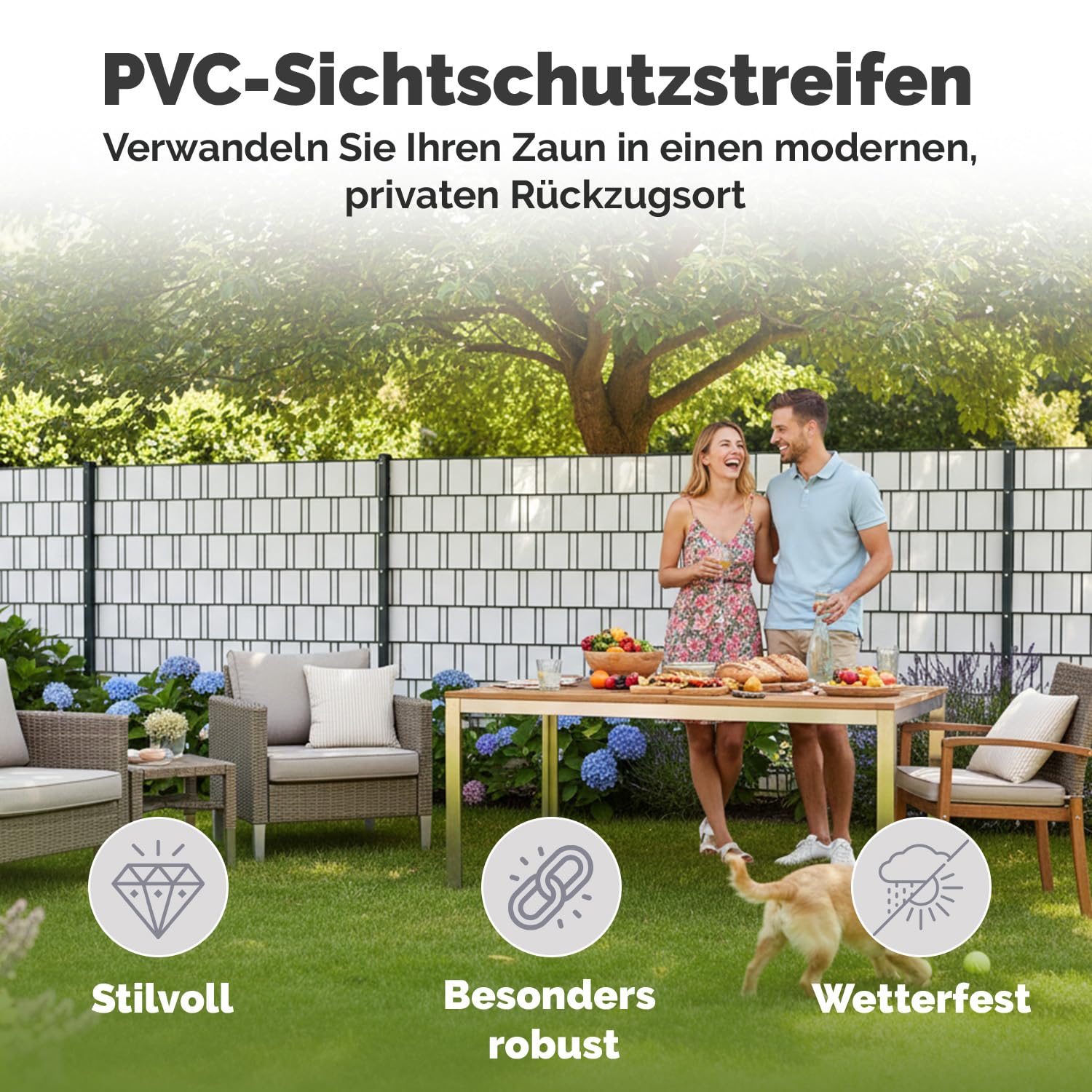 Electronicx Premium PVC Sichtschutzstreifen RAL 9003 Weiß Hochwertige Zaunfolie Doppelstabmatten 35m x 19 cm 650g/m² UV-beständig, extra langlebig, Blickdicht, inkl. 20 Befestigungsclips