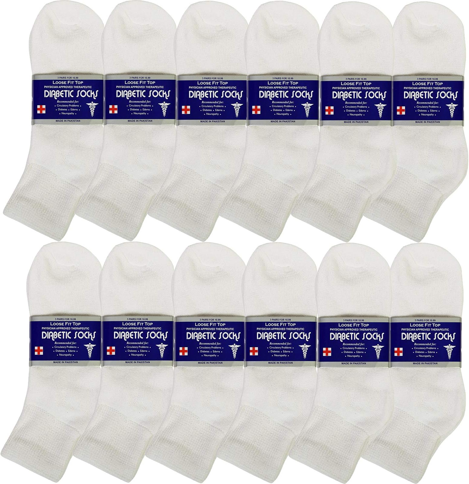 USBingoshop 3, 6 or 12 Pairs Mens Physicians Approved Crew Ankle Diabetic Socks Cotton