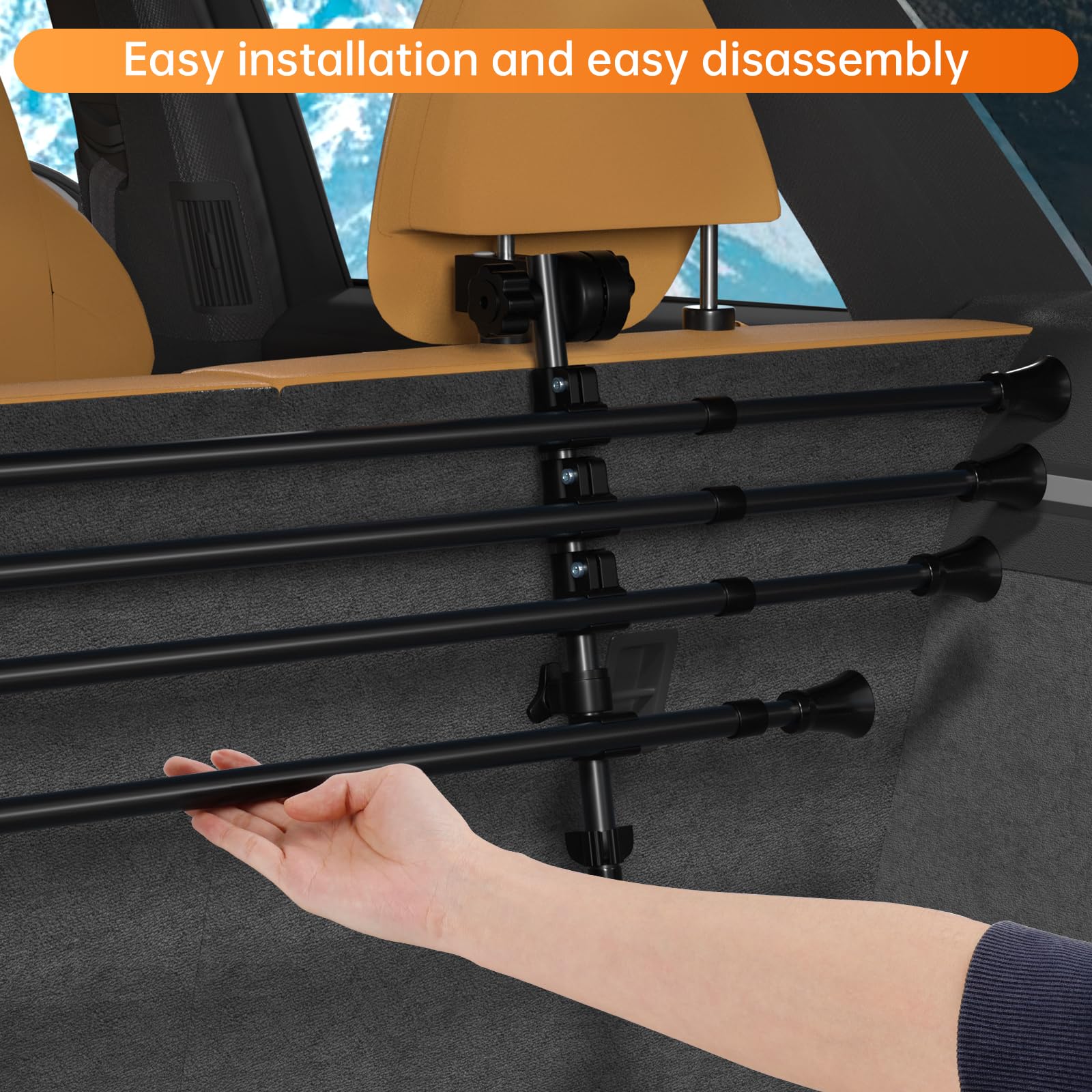 Topteng Barrière réglable en métal pour animaux de compagnie pour SUV, voitures et camions - Barrière de voyage pour grands chiens - Robuste et sécurisée, facile à installer et à ranger - Véhicules