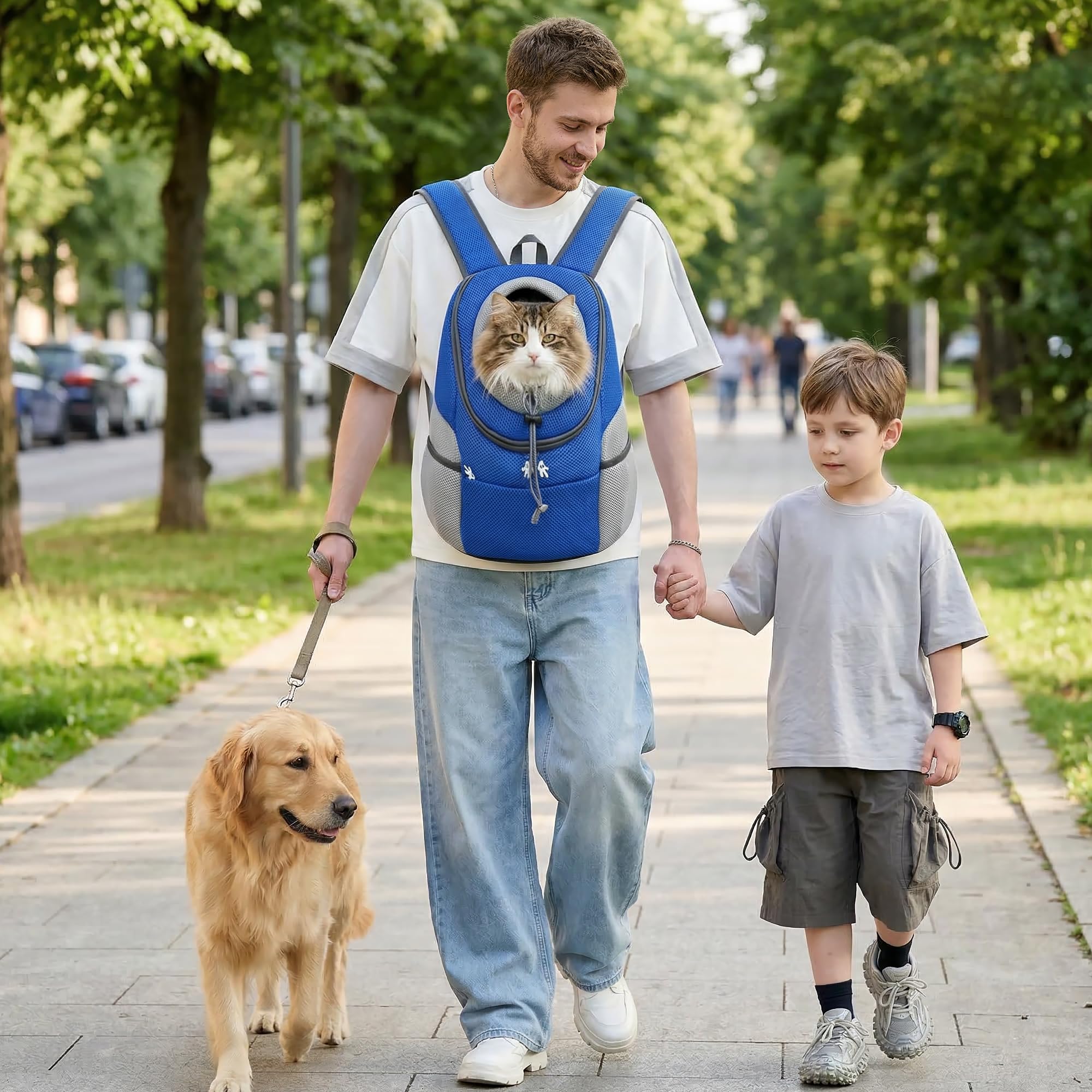 ALLSOPETS Zaino per Cani Trasportino per Piccoli Cani e Gatti Borsa da Viaggio Regolabile Blu Notte M