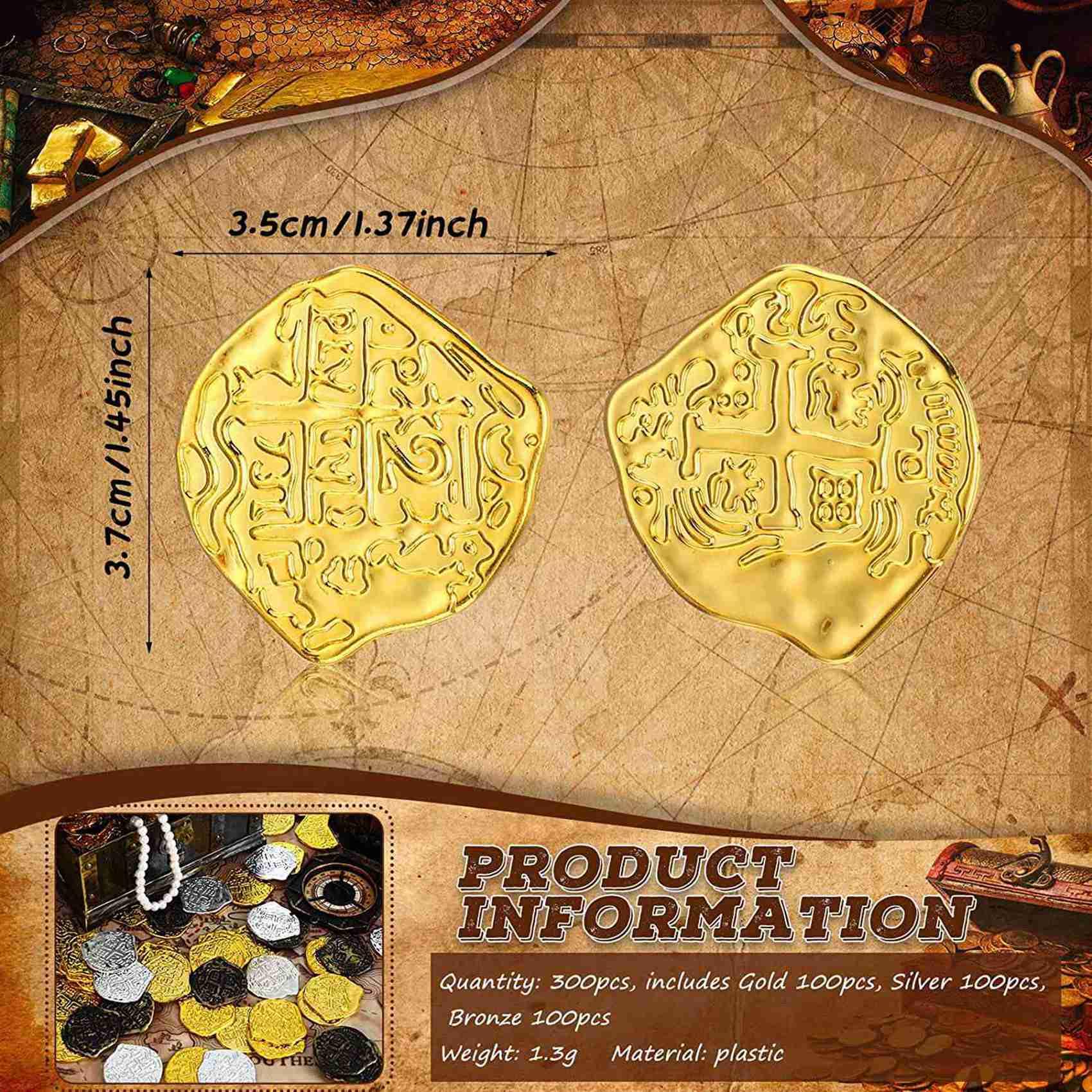 1200 Piezas de Monedas de de Plástico Monedas Piratas Niños Juegan Monedas para Fiesta Pirata Cofre del Juegos Fichas Juguetes Cosplay