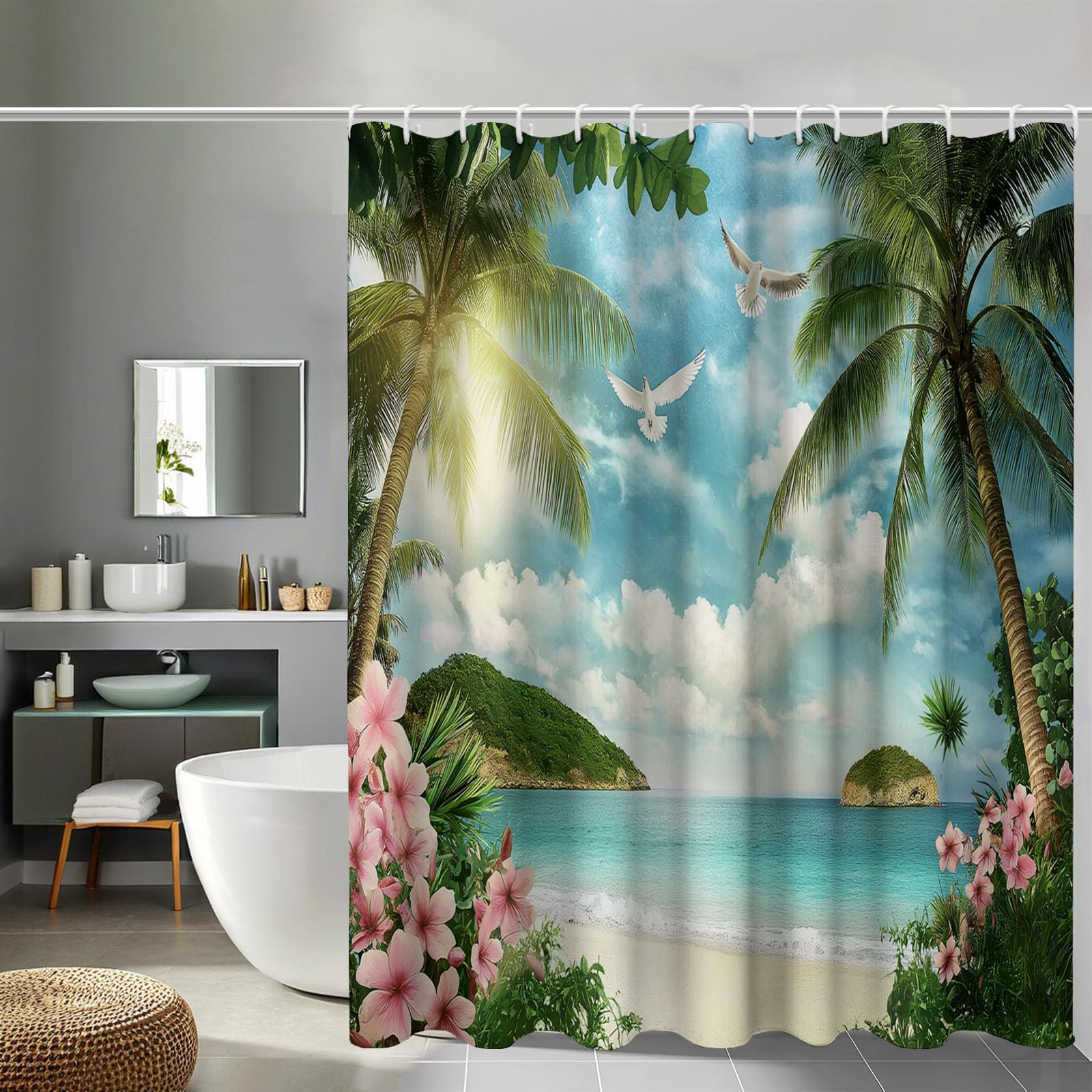 Rideau de douche anti-éclaboussures 150x180 oiseaux bleu ciel