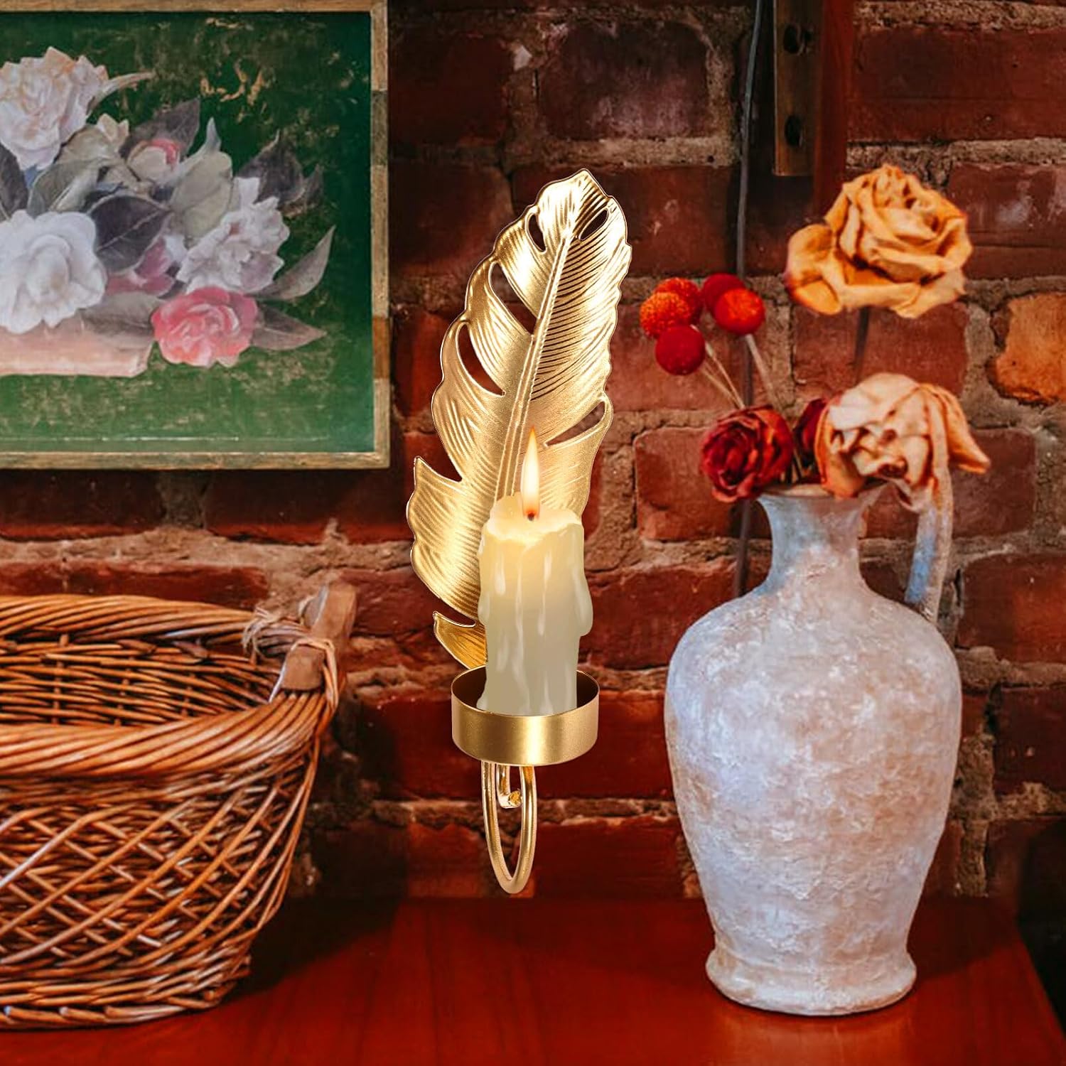 Luxshiny Metal Leaf Shape Wall Sconce Candle Holder Elegant Tealight Stand for Bedroom and Living Room Decor Multipurpose Wall-Mounted Candle Holder Unique Design
