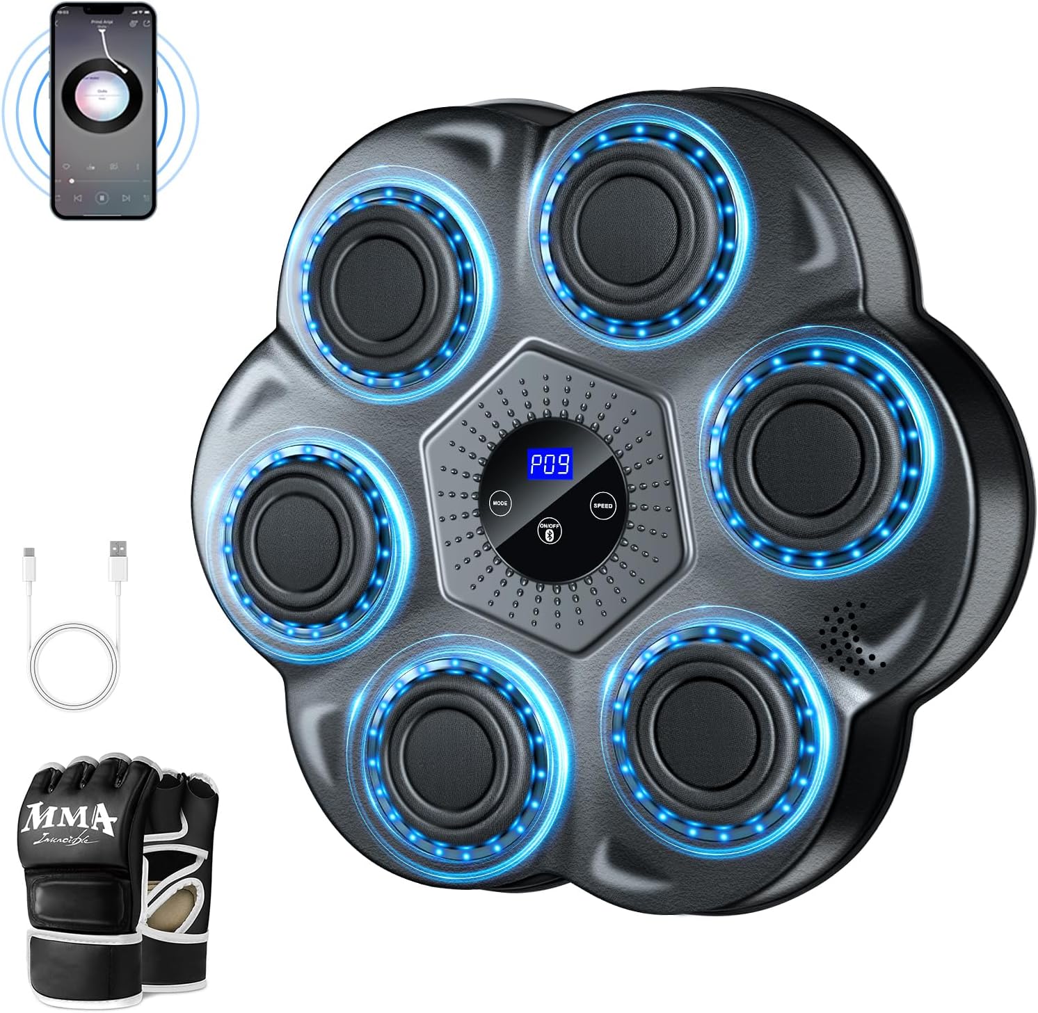 Music Boxing Machine, Boxing Wall Mount Machine for Kids Adult, Smart Bluetooth Punching Bag with Boxing Gloves, Boxing Workout Equipment Target for Home, Office, Gym