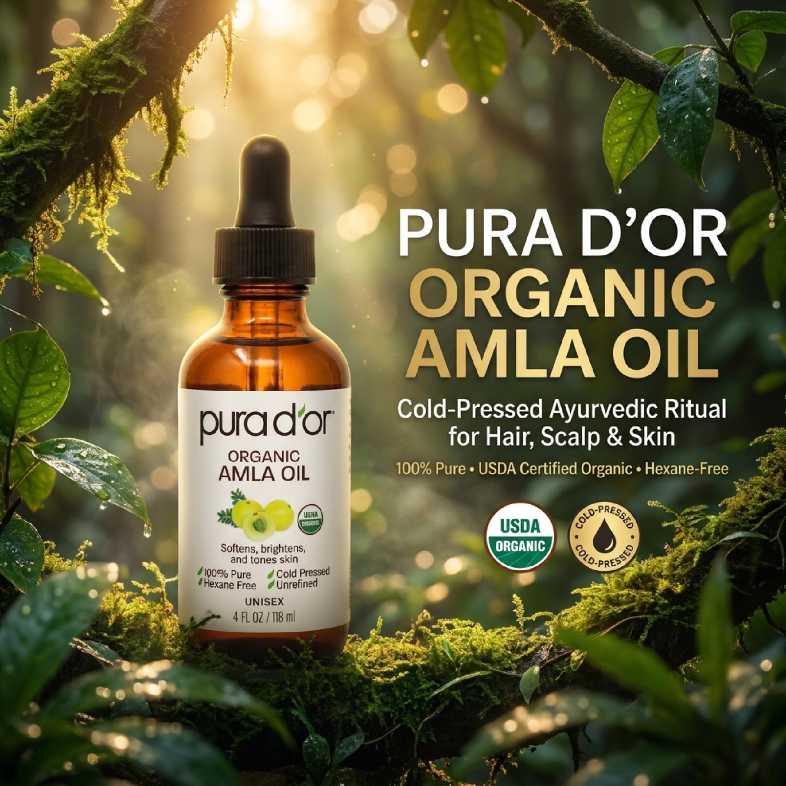 Amazon.com: PURA D'OR ORGANIC Amla Oil Cold-Pressed Serum for Hair