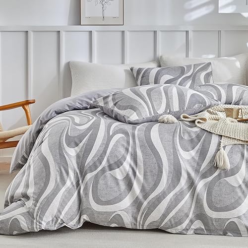 Miniatura 17 de Lekesky Funda de edredón tamaño Queen, juego de ropa de cama reversible de 3 piezas con cierre de cremallera y lazos en las esquinas