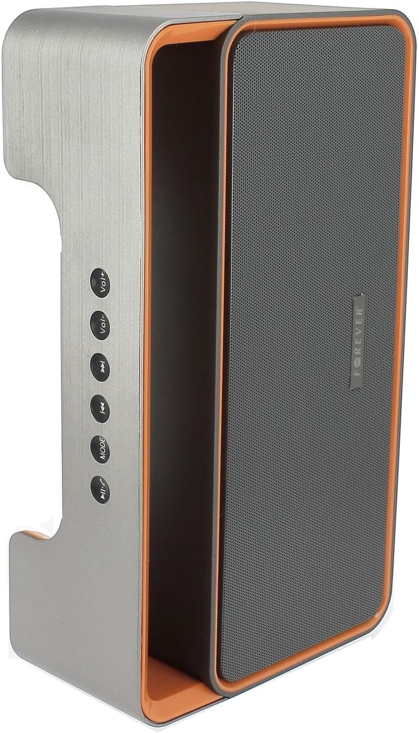 Збоку view of Forever BS600 speaker showing control buttons: Volume Up, Volume Down, Previous Track, Next Track, Mode, Play/Pause