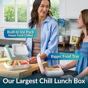 Bentgo Chill Max Leak-Proof XL Bento-Style 3 or 4 Compartment Lunch Box | Included Ice Pack Keeps Food Cold; 5-Cup Capacity for Adults & Ages 8+, BPA-Free, Dishwasher Safe (Bone & Glacier Blue)