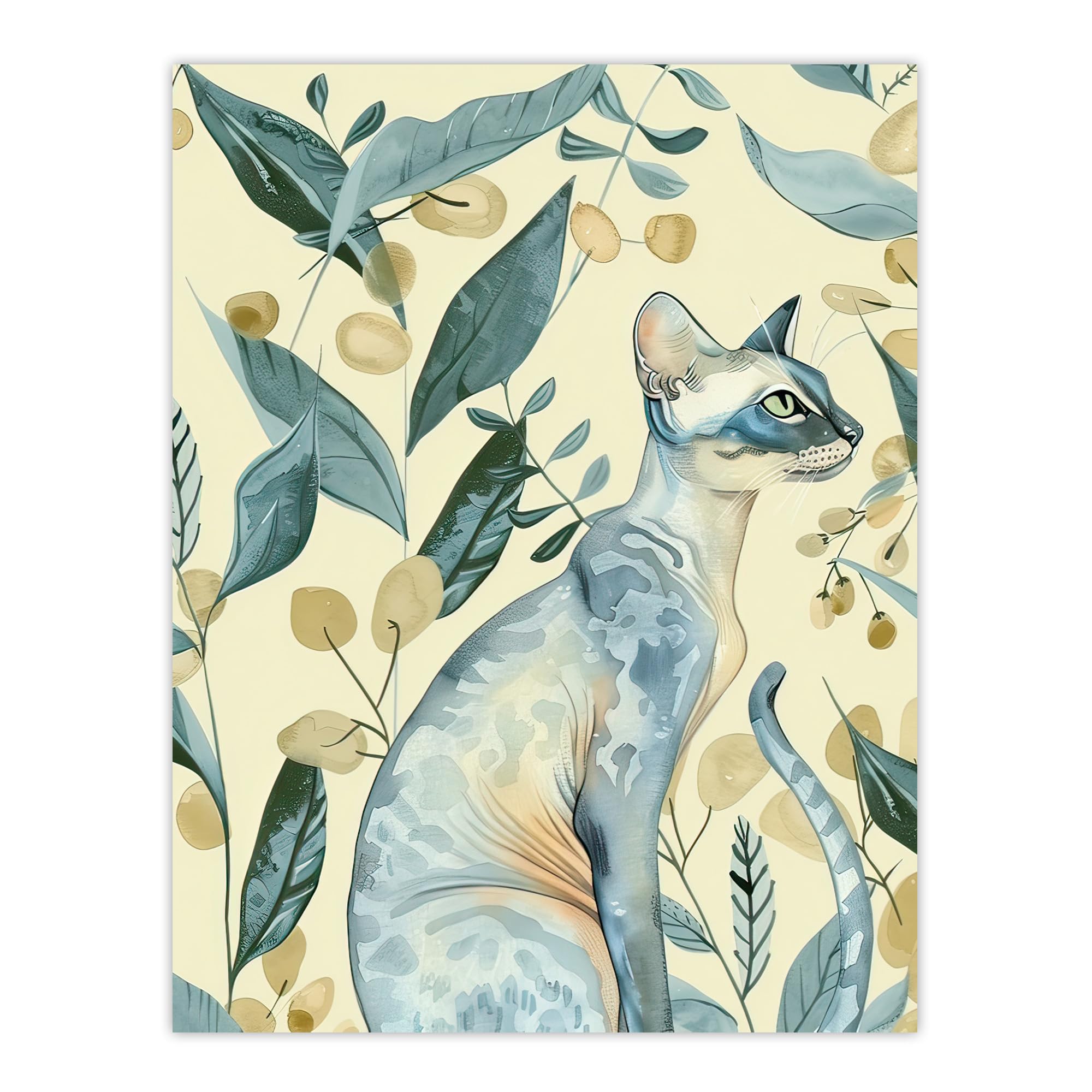 Artery8 Cat Lover Teal Tan Oriental Shorthair Portrait Living Room Large Wall Art Poster Print Thick Paper 18X24 Inch