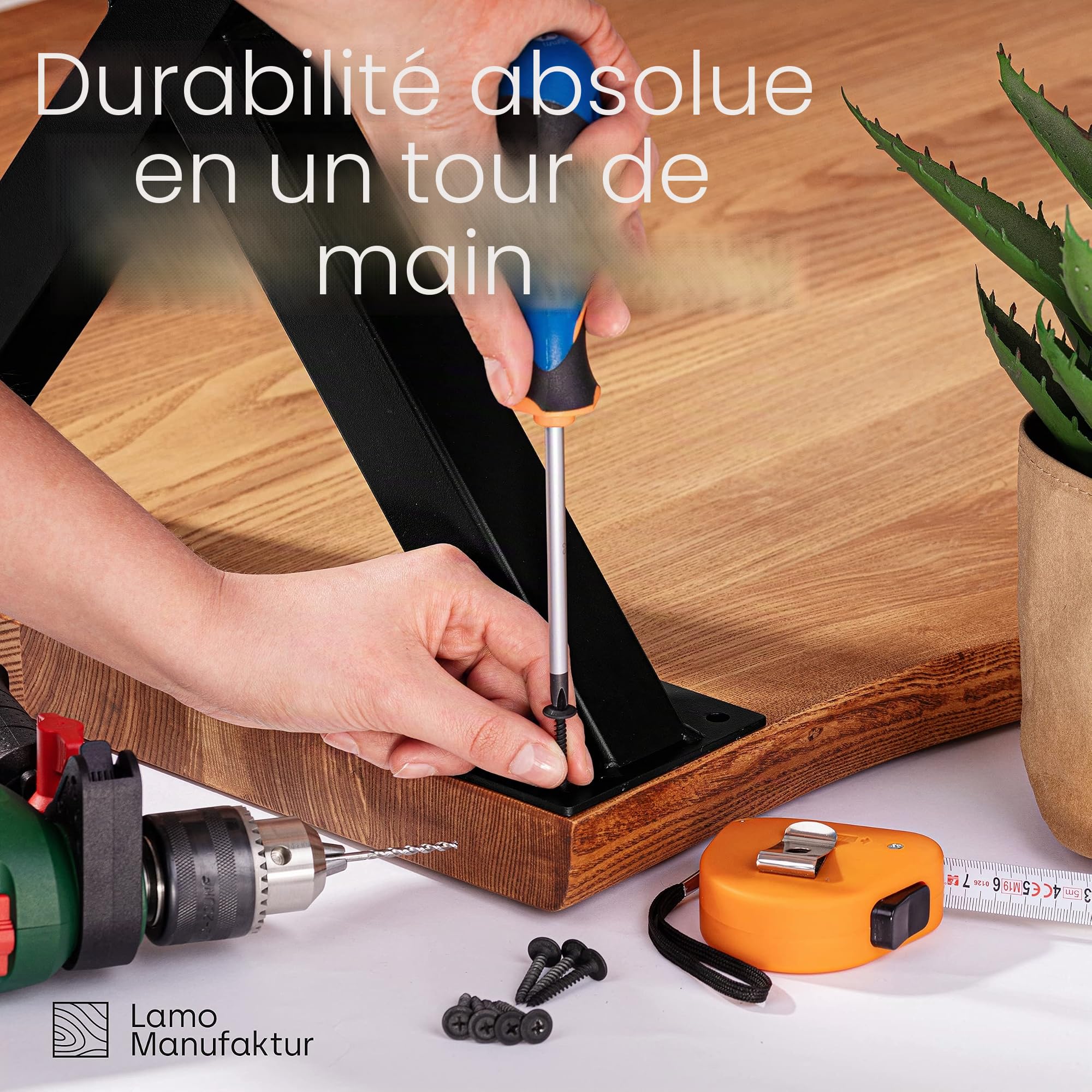 LAMO Manufaktur Pieds pour Table à Manger | Pieds de Bureau, modèle : Mark Massive | Profil 80x80 mm | Taille 80x72 cm (L x H) | Noir| 2 pièces | LTS-03-J-FF-9005