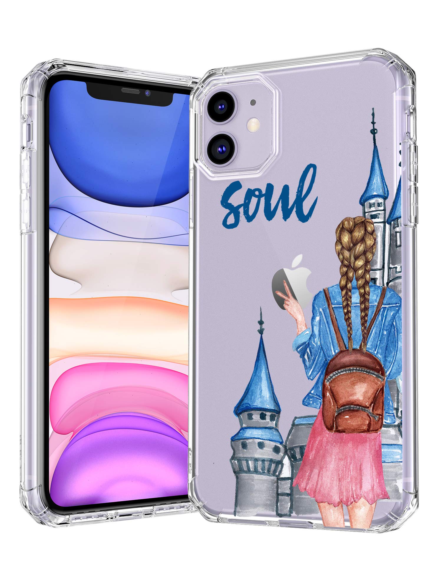 TRFAEE Case for iPhone 11/Pro/Max,Chic Best Friends Couples Match Soul Sisters Castle BFF Shatter-Resistant Soft Anti Scratch TPU Protective Cases Covers For iPhone 11 Pro Max transparent