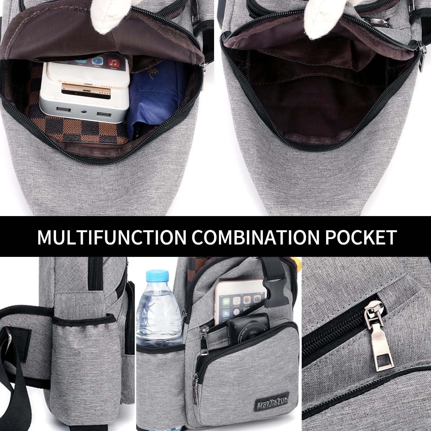 FANDARE Homme Sac de Poitrine Femme Sac d'Epaule Sacoche avec USB Sac Bandoulière Sling Bag Crossbody Bag pour Voyage, Cyclisme,Camping, randonnée, Imperméable Polyester