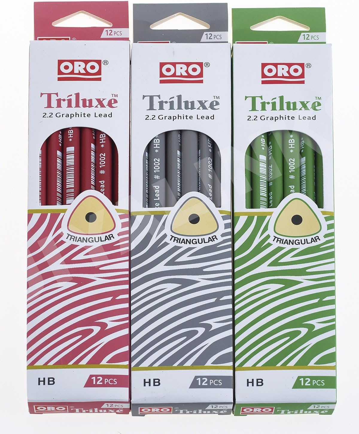Oro Triluxe Easy Grip Triangular Pencils Ergonomic HB 2.2 Graphite Lead Pack Of 12