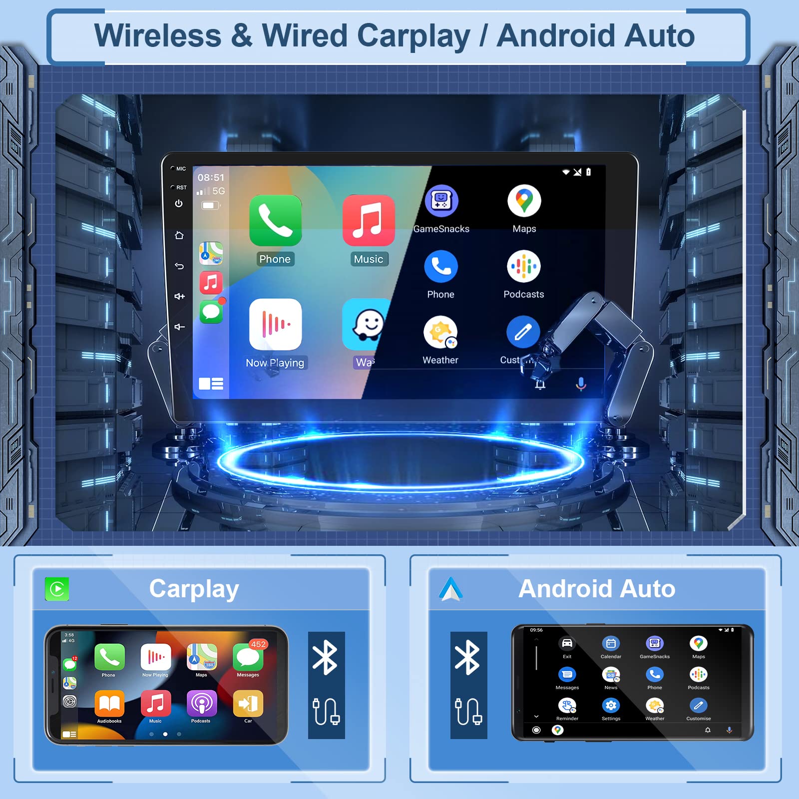 【2+64G】 Hodozzy Carplay Android Auto Autoradio pour Peugeot 208/2008 2012 2013 2014 2015 2016 2017 2018,10 Pouce Touchsreen Bluetooth Poste Radio Voiture avec GPS/WiFi/RDS/FM/USB