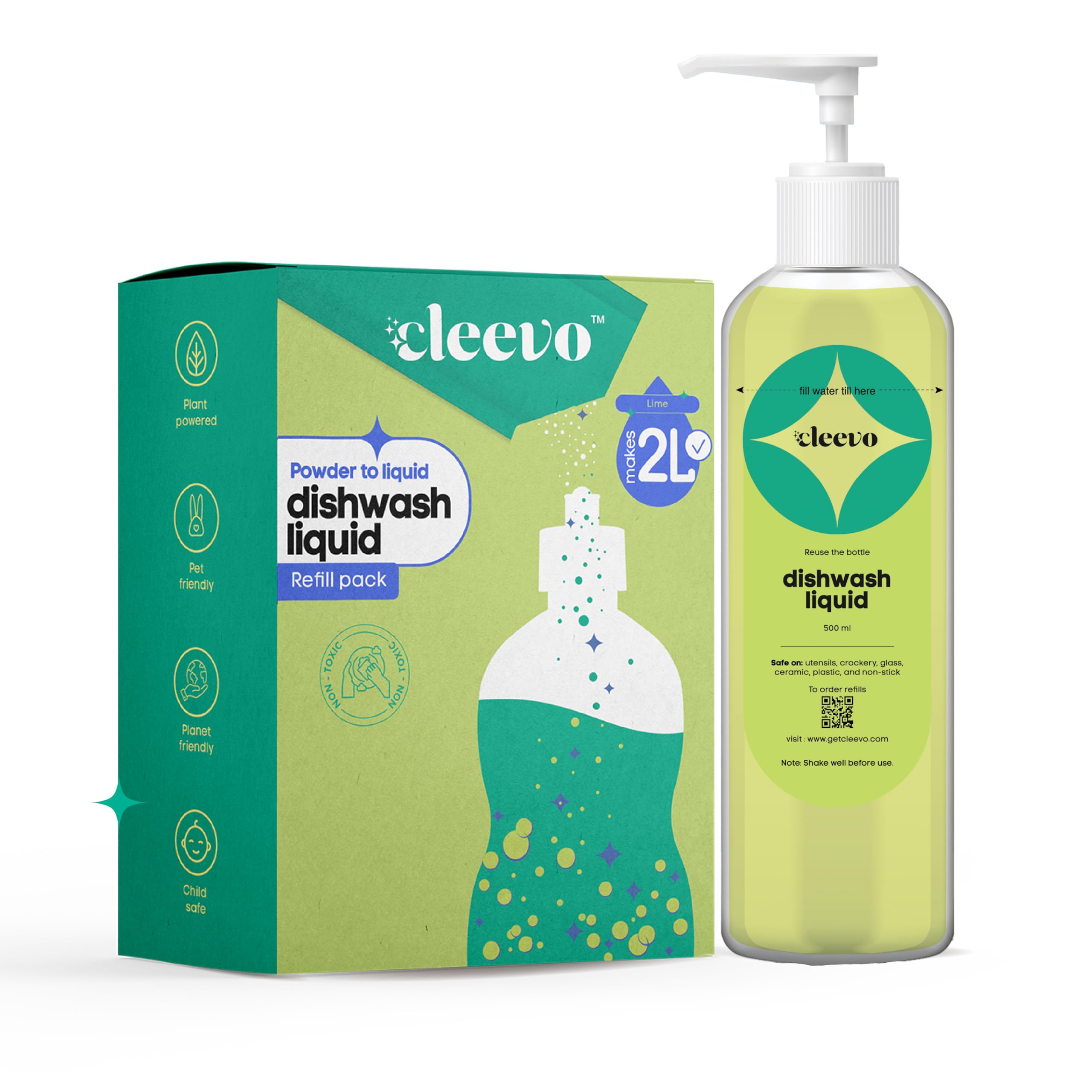 Cleevo Dishwash Liquid Gel-Bottle Pack (2 Litres) | Organic Liquid Dishwashing Gel for Oil stains & Burnt Residues | Pet-friendly & Child Safe Liquid Gel | Natural Powder To Liquid Dishwash Gel (Lime) (B0CWRB988D) Amazon Price History, Amazon Price Tracker