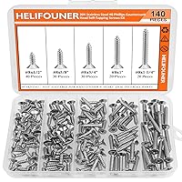Vista 13 de Juego de tornillos de madera #2 x 1/4" 3/8" 1/2" 5/8" 3/4", HELIFOUNER 240 piezas de kit de surtido de tornillos autorroscantes con cabeza Phillips