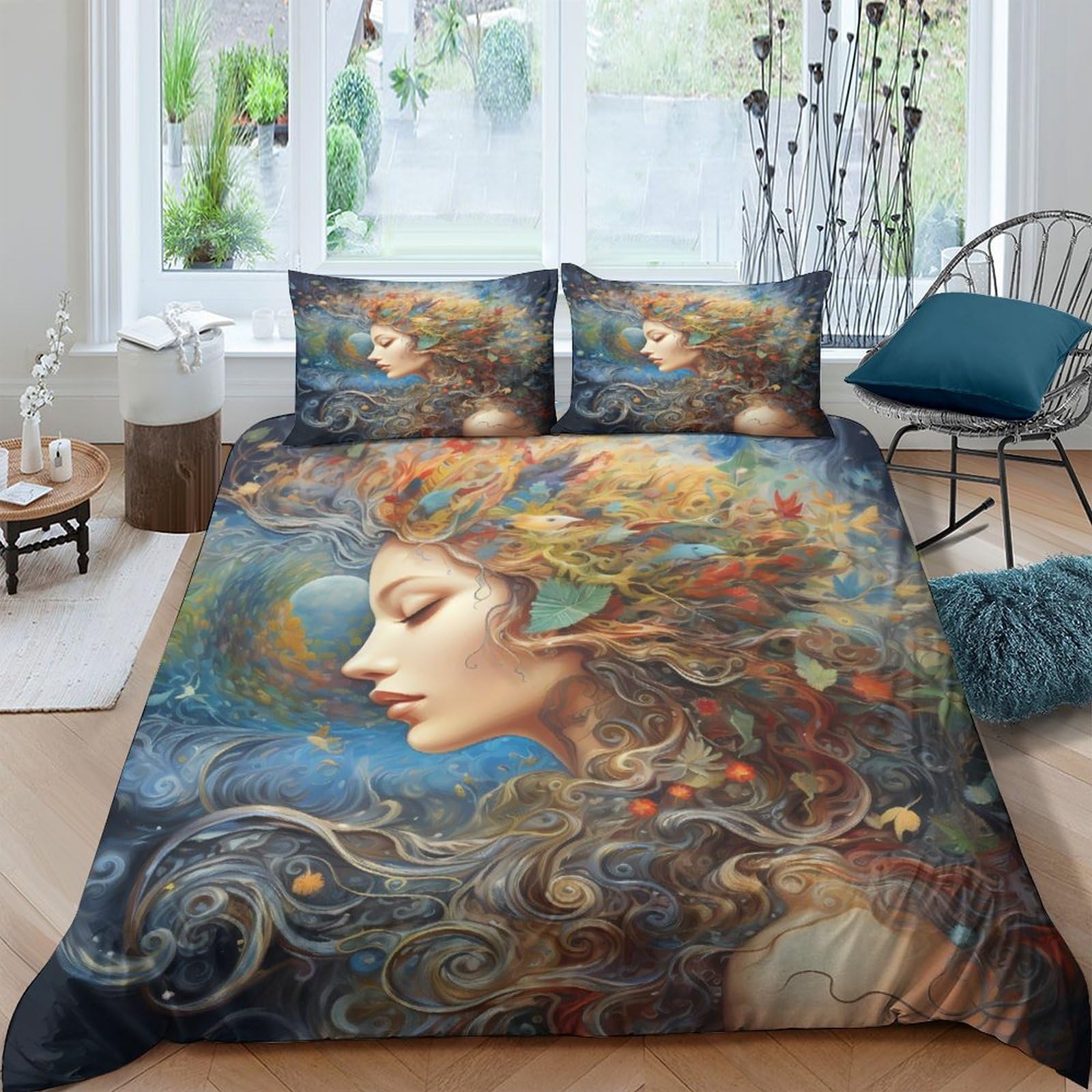 Housse de couette papillon 3D 220x240cm avec taies d'oreiller pour lit king size
