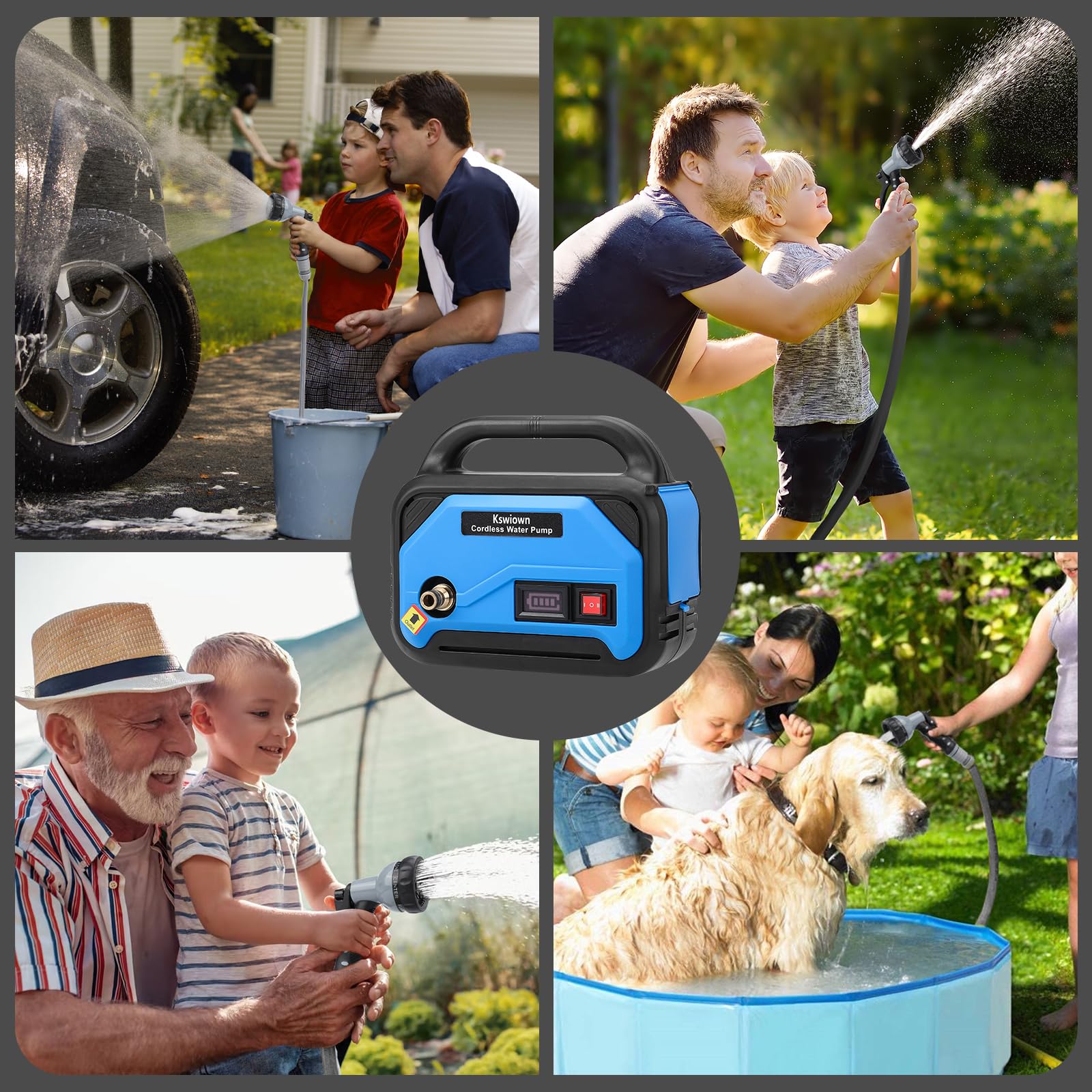 Wasserpumpen für Makita 18V Akku, Elektrische kabellose Gartenpumpe Tragbare Selbstansaugende Pumpe, 220W Bewässerungspumpe mit 10M Wasserauslassrohr, 5M Wassereinlassrohr und Duschkopf(Ohne Akku)