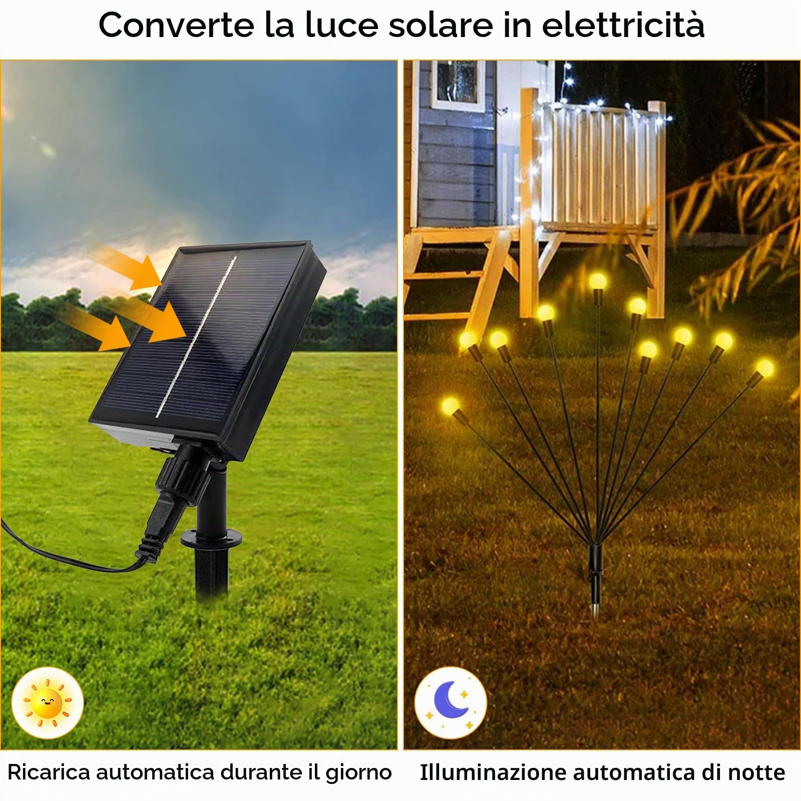JIMACRO Luci decorative da giardino a energia solare, 6 pezzi, 8 LED, lucciola, luce solare per esterni, impermeabile, con 8 modalità di illuminazione per sentiero, cortile, patio walkway