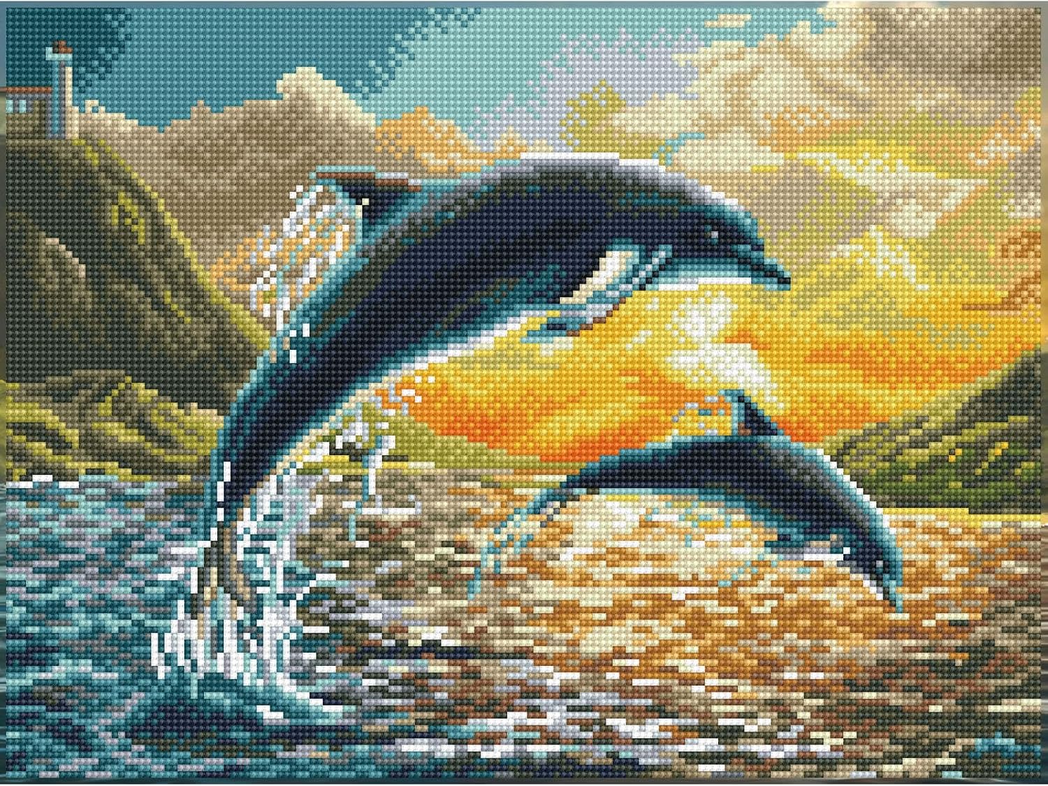 DIAMOND DOTZ Dolphin Sunset Diamond Painting Kits for Adults - Diamond Art Kits a Relaxing Creative Craft Kit with Dotz Gems 12.4x16.5