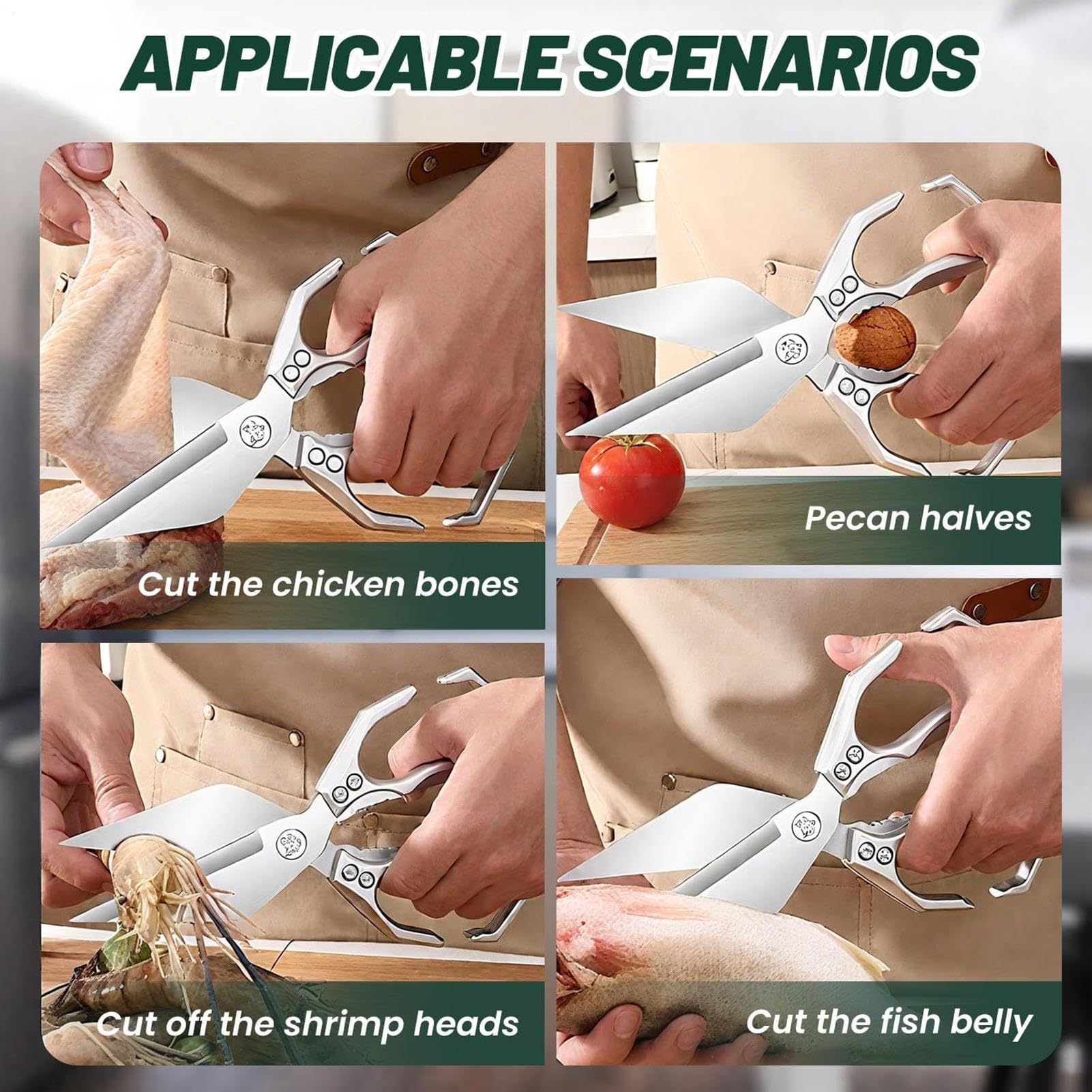 Kitchen Scissors | Stainless Steel Poultry Scissors With Ergonomic Handle | Professional Cutter Kitchen Tools For Cutting Meat Chicken Bone Fish Seafood Vegetable Commercial Turkey