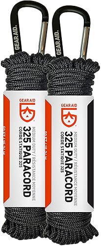 GEAR AID Cuerda de paracaídas y mosquetón 325, cuerda de utilidad para acampar y senderismo,