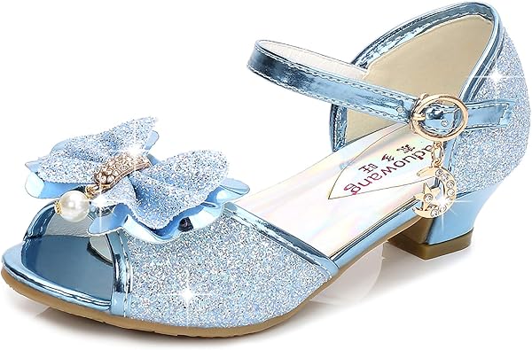 Fille Haute Qualité Chaussures de Princesse Elsa Cendrillon Paillettes Sandales Argenté Bleu Doux Halloween Noël Anniversaire Ballerine à Talon Déguisement Size 26-38 17.5-23.5cm Cosplay - 1