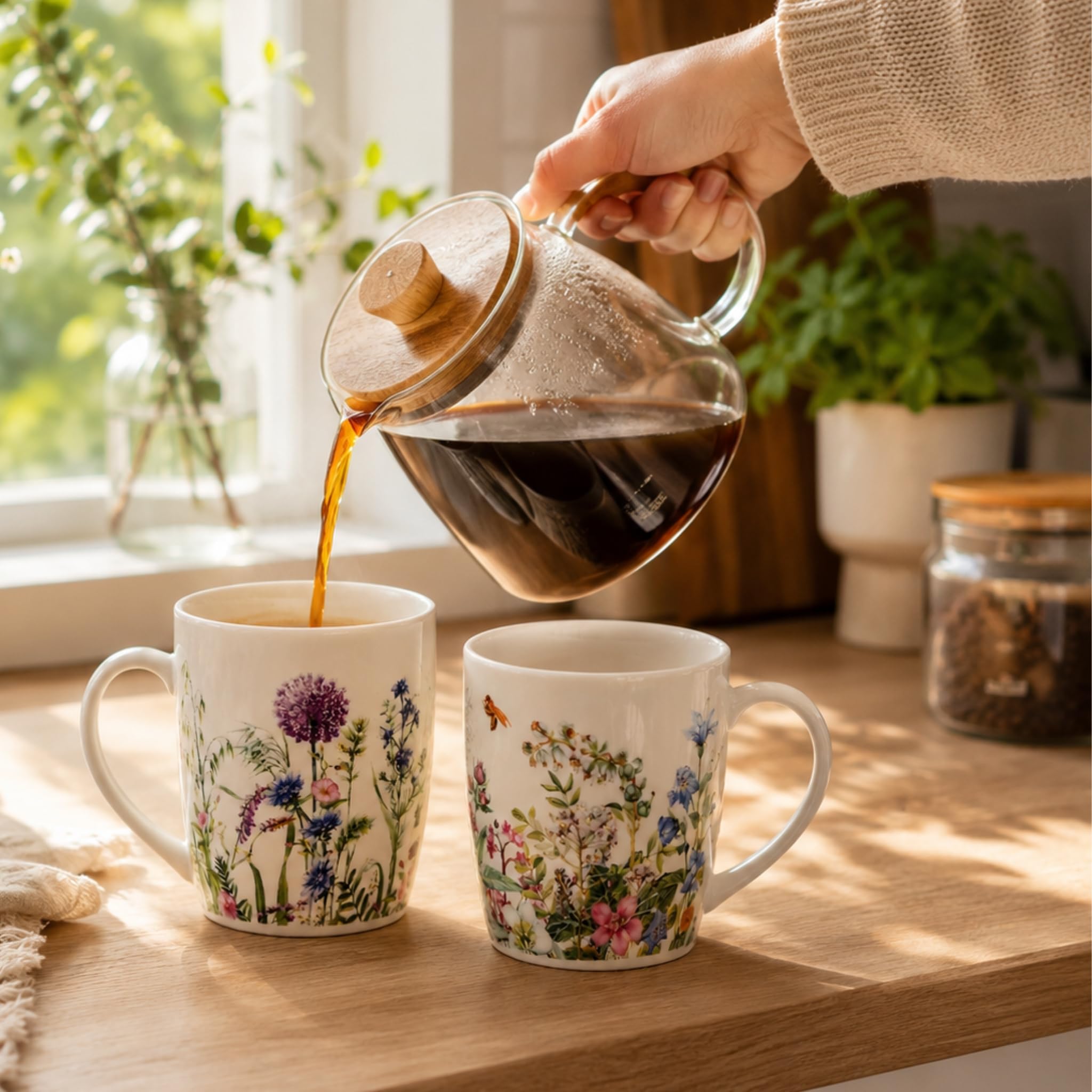Set di 4 tazze con motivo floreale primaverile – Bellissime tazze da caffè in porcellana da 300 ml per cappuccino, caffè, tè – Eccezionale tazza da caffè lavabile in lavastoviglie e adatta al