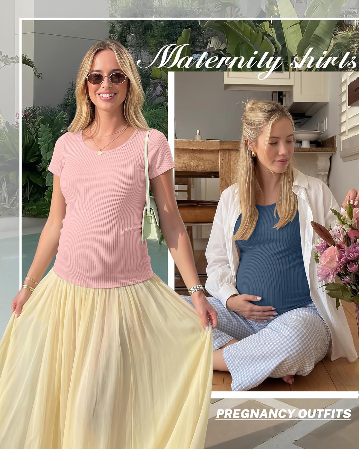Neer 3 Pack Women's Ribbed Maternity Tops Pregnancy Round Neck Shirts Short Sleeve Soft Maternity Clothes for Mama