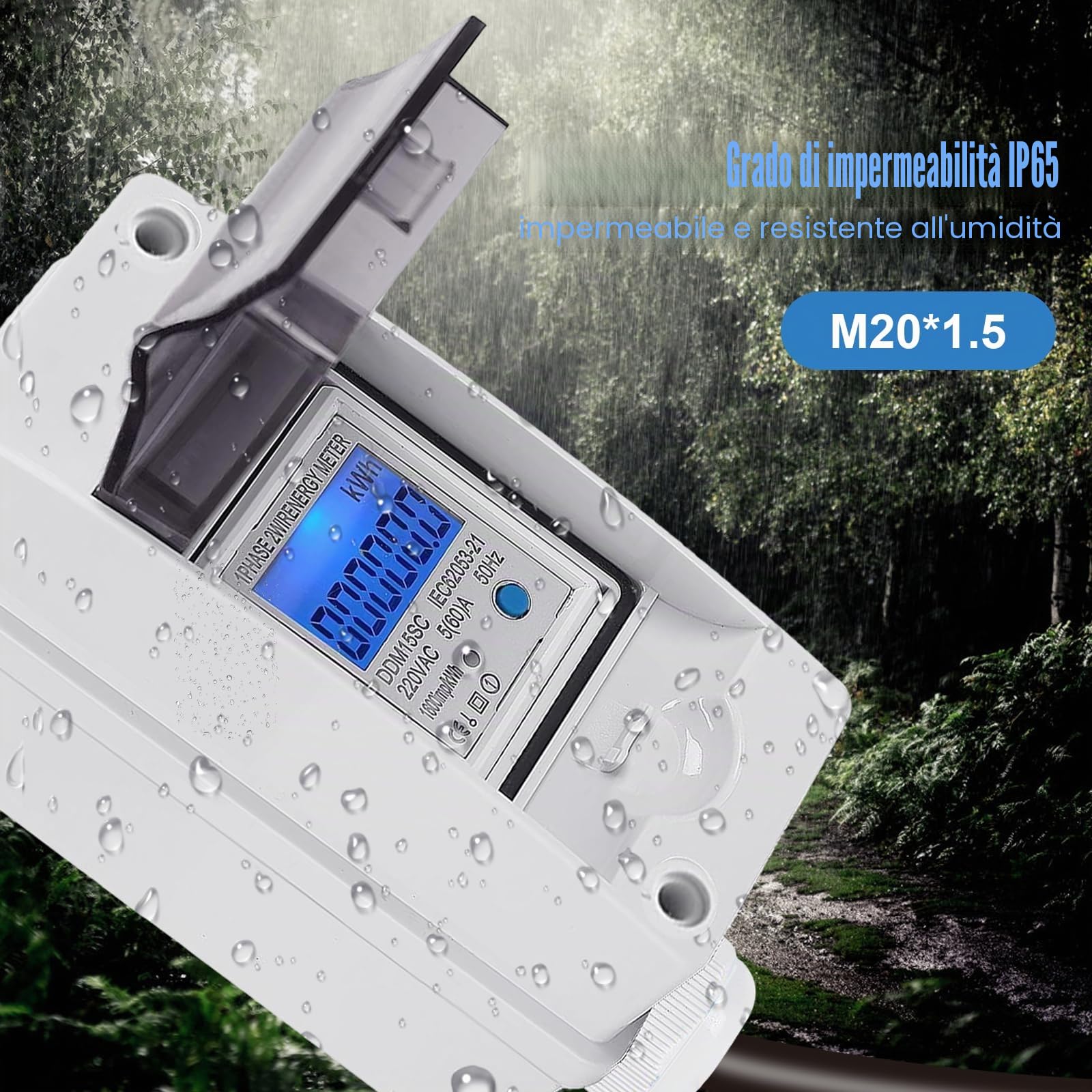 Contatore Elettrico Digitale Mobile, Contatore di Consumo Energetico 230V | con LED/Reset, Contatore Elettrico Portatile Mobile con Spina Industriale/Cavo in Gomma, Impermeabile per Camper