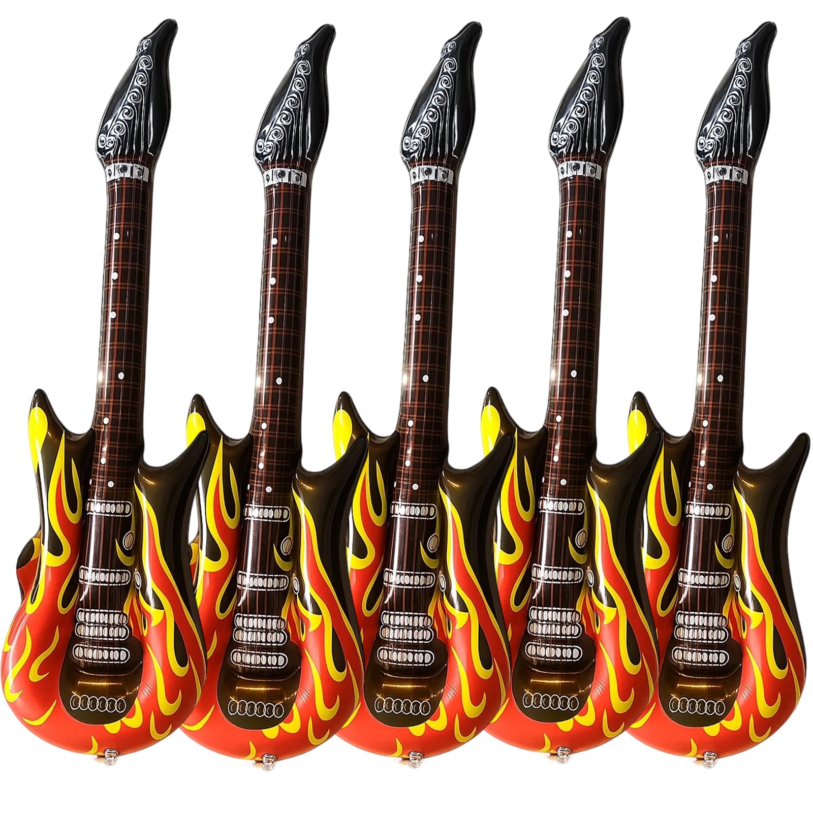 EujRcf 5 Pcs Flame Inflatable Guitar for Adults Kids, Inflatable Punk Rockstar Guitar Inflatable Party Props for Themed Parties for 80s 90s Themed Carnival Party Fancy Dress Accessory(90cm)
