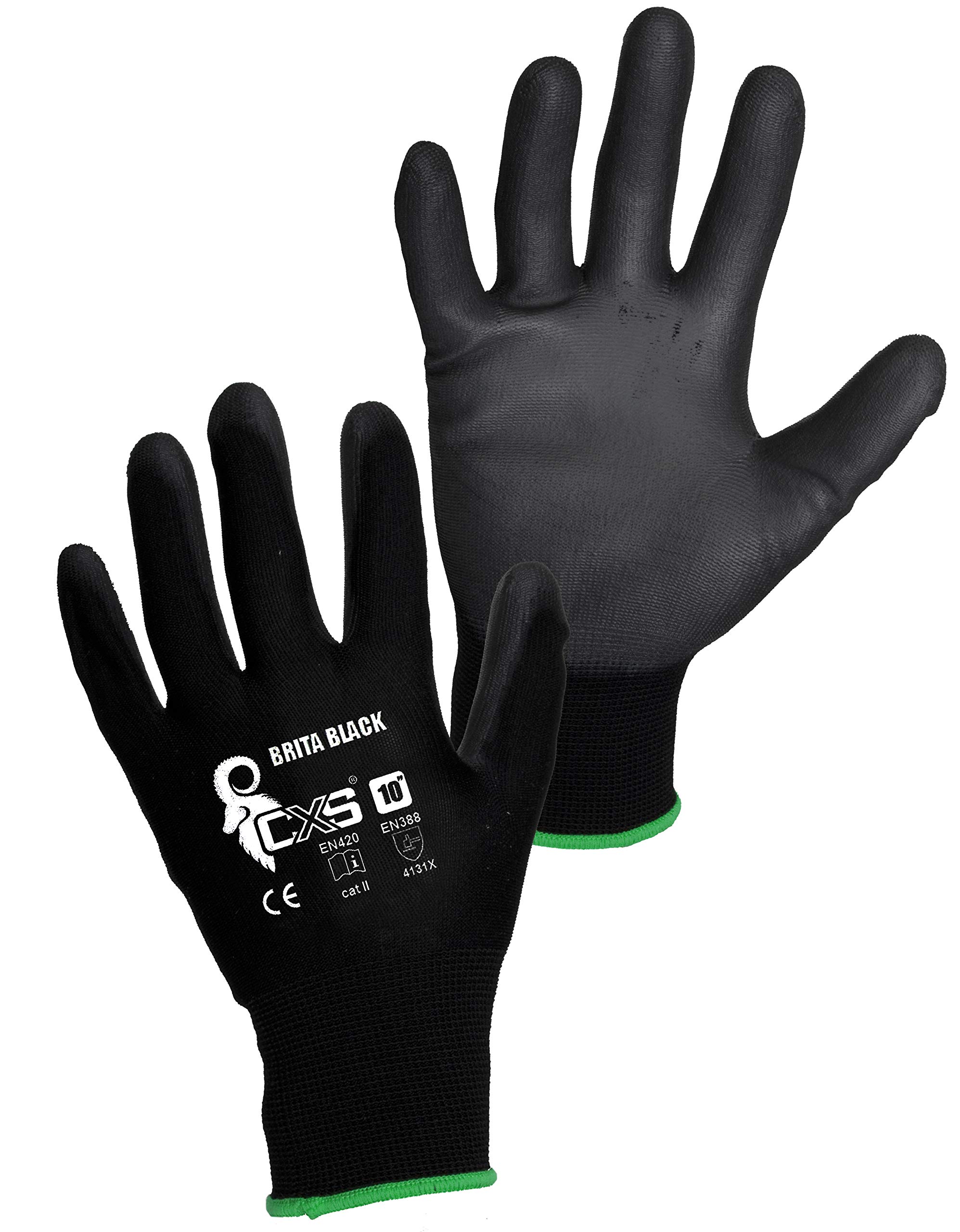 CXS Brita Gants de travail – Montage antidérapant Gants sans couture – Confortable, idéal pour travaux de réparation Travailler, Industrie Automobile, Service Atelier, Noir/Blanc, taille 6-11