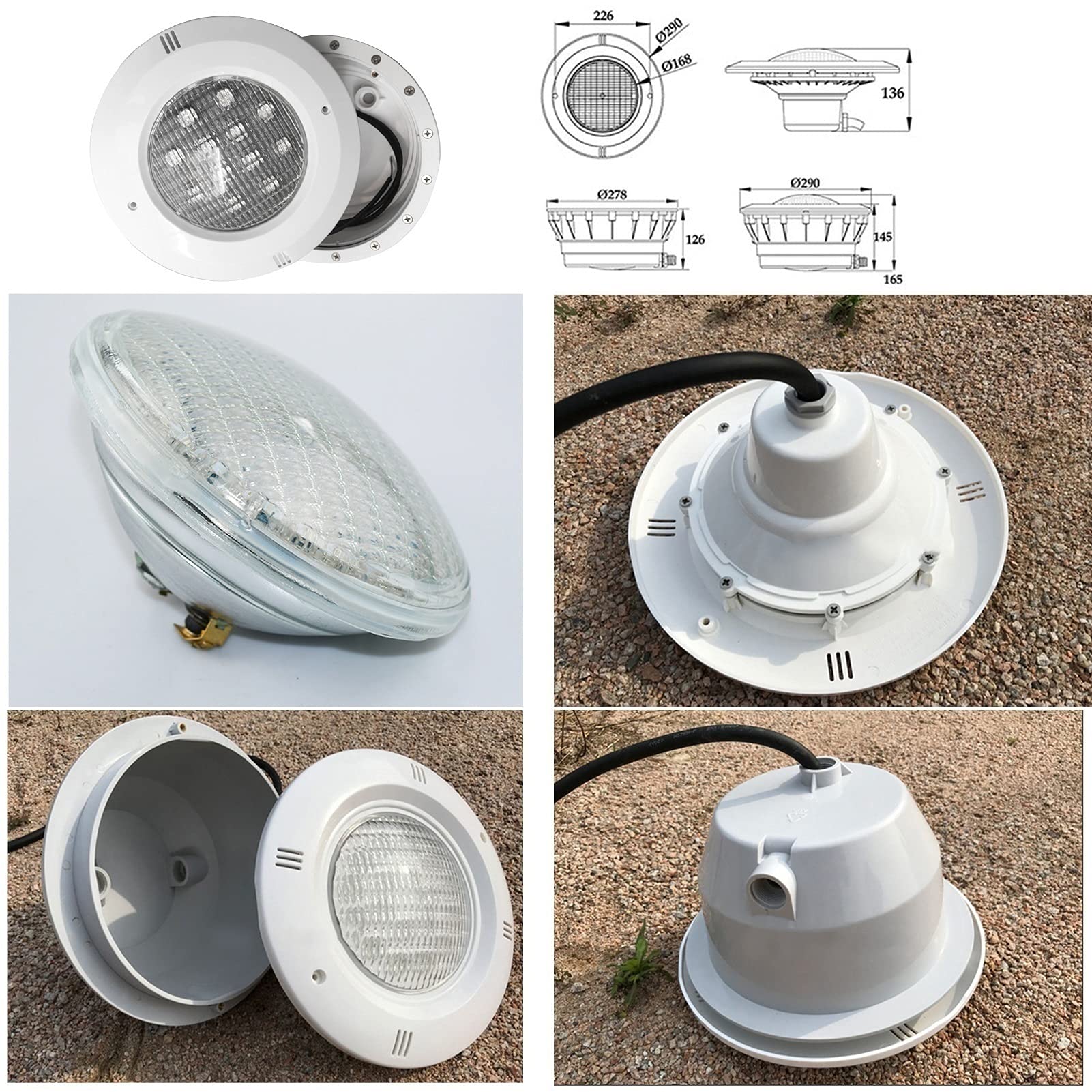 Faretti per piscina, Incorporato Par56 Nicchia 12V Impermeabile IP68 faretto subacqueo incasso Illuminazione della piscina, Applique da incasso per piscina(White light,45W)