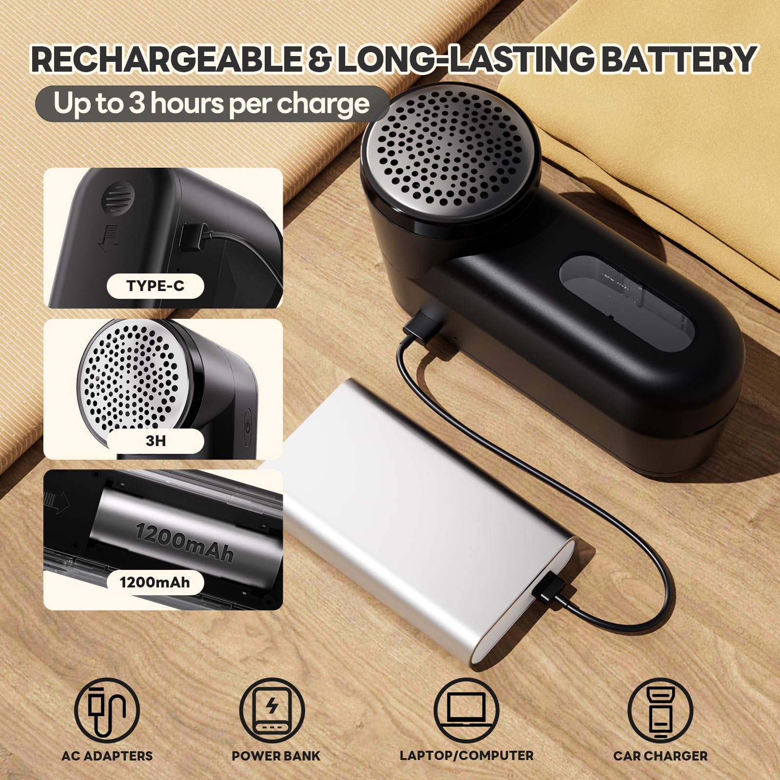 Removedor de pelusas para ropa, recargable, afeitadora eléctrica de 2 velocidades con cepillo para suéter y muebles, quitar pelusas, bolas de pelusa, píldoras, bolitas