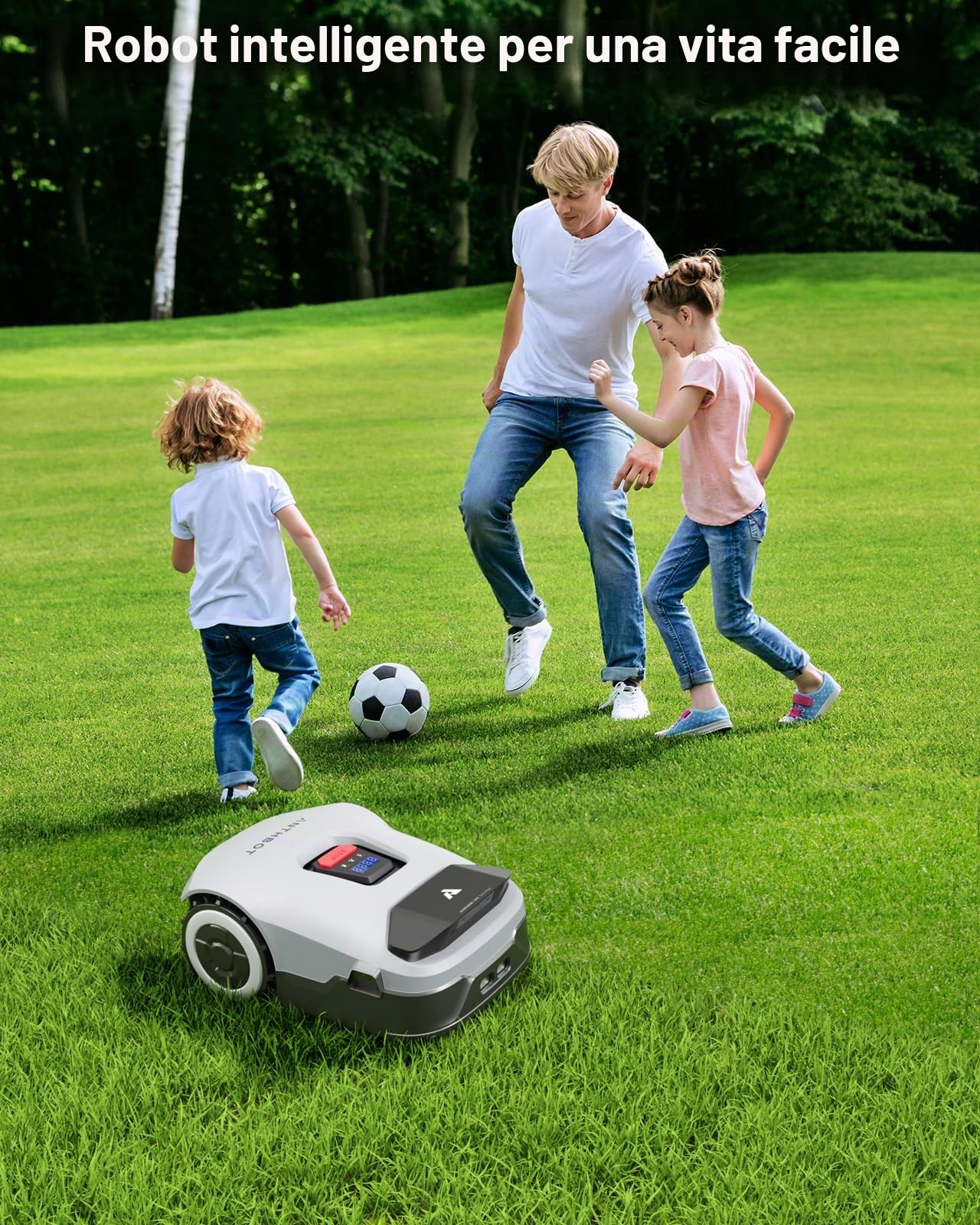 ANTHBOT Genie600 - Robot tosaerba senza fili, 900 m², RTK multibanda+4 telecamere di AI, Gestione 20 Zone, Evitamento ostacoli, Ricarica automatica+Ripresa di falciatura, pendenza al 45%