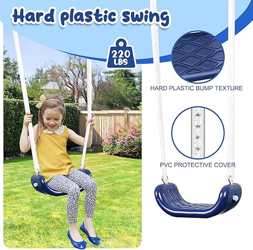 Miniatura 5 de Juego de columpio de metal resistente con trampolín de 47 pulgadas, 2 asientos de columpio y columpios de plataforma, juego al aire libre para niños