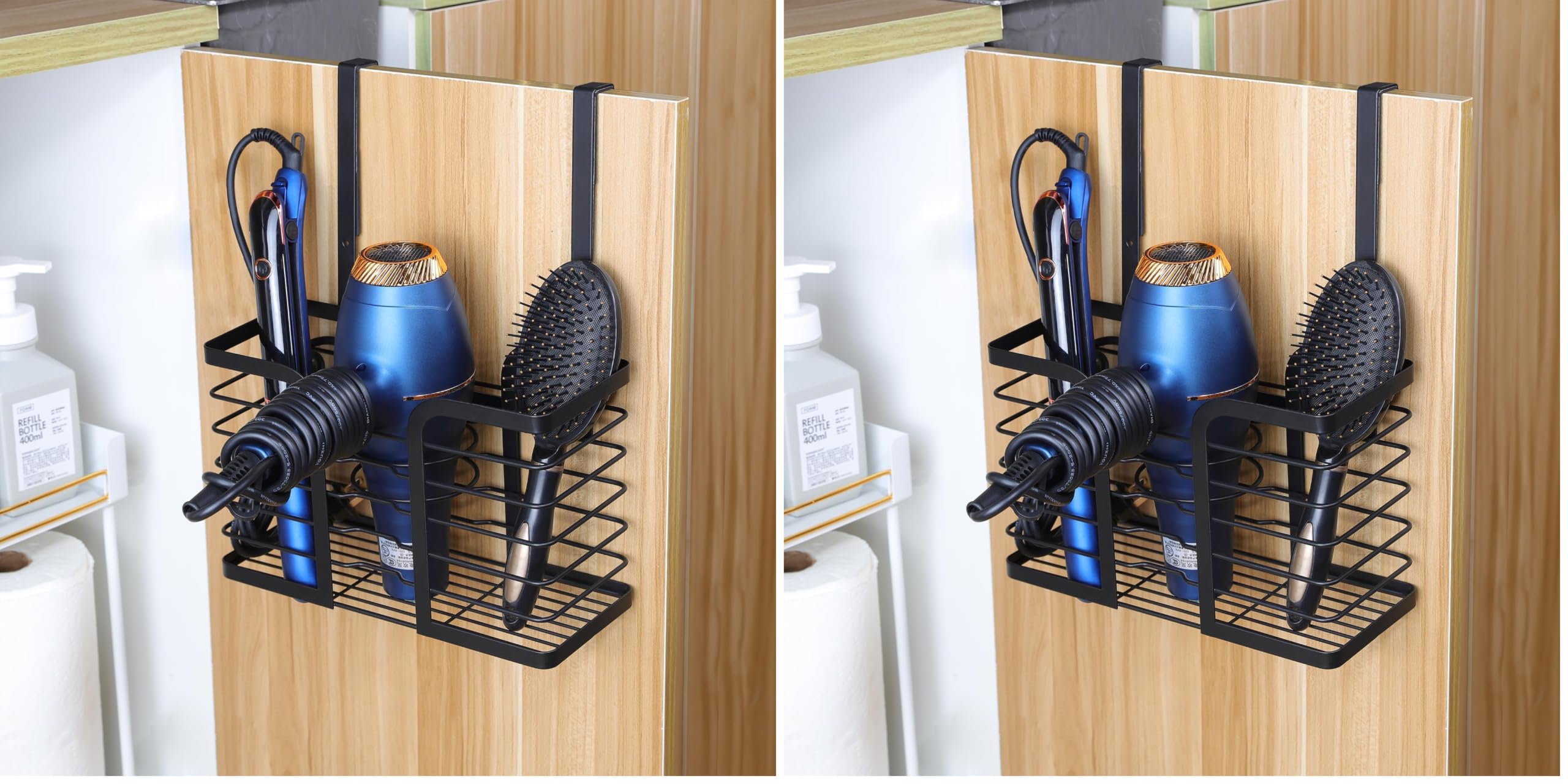YIGII Hair Dryer Holder - Hair Tool Organizer 3-in-1 Blow Dryer Holder Adjustable Height, Bathroom Organizer Wall Mounted/Cabinet Door for Flat/Curling Irons, Hair Straighteners (Pack of 2)
