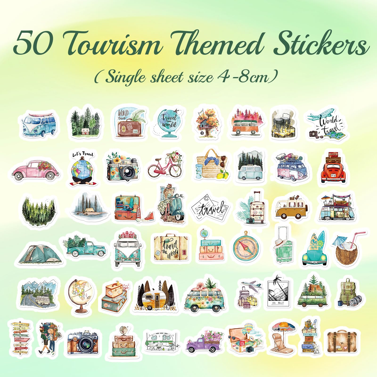 NATOSU 50 adesivi da viaggio, dimensioni mini, accessori per scrapbooking, adesivi decorativi per diario, taccuino, album per bottiglie d'acqua