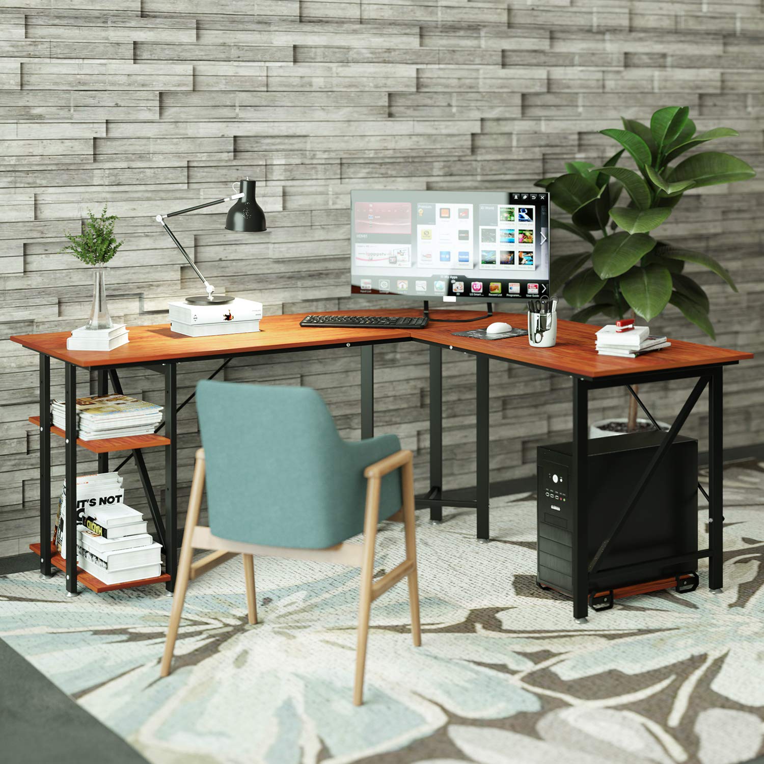 L Desk DEWEL Reversible L Shaped Desk Corner Computer Desk 55''X66