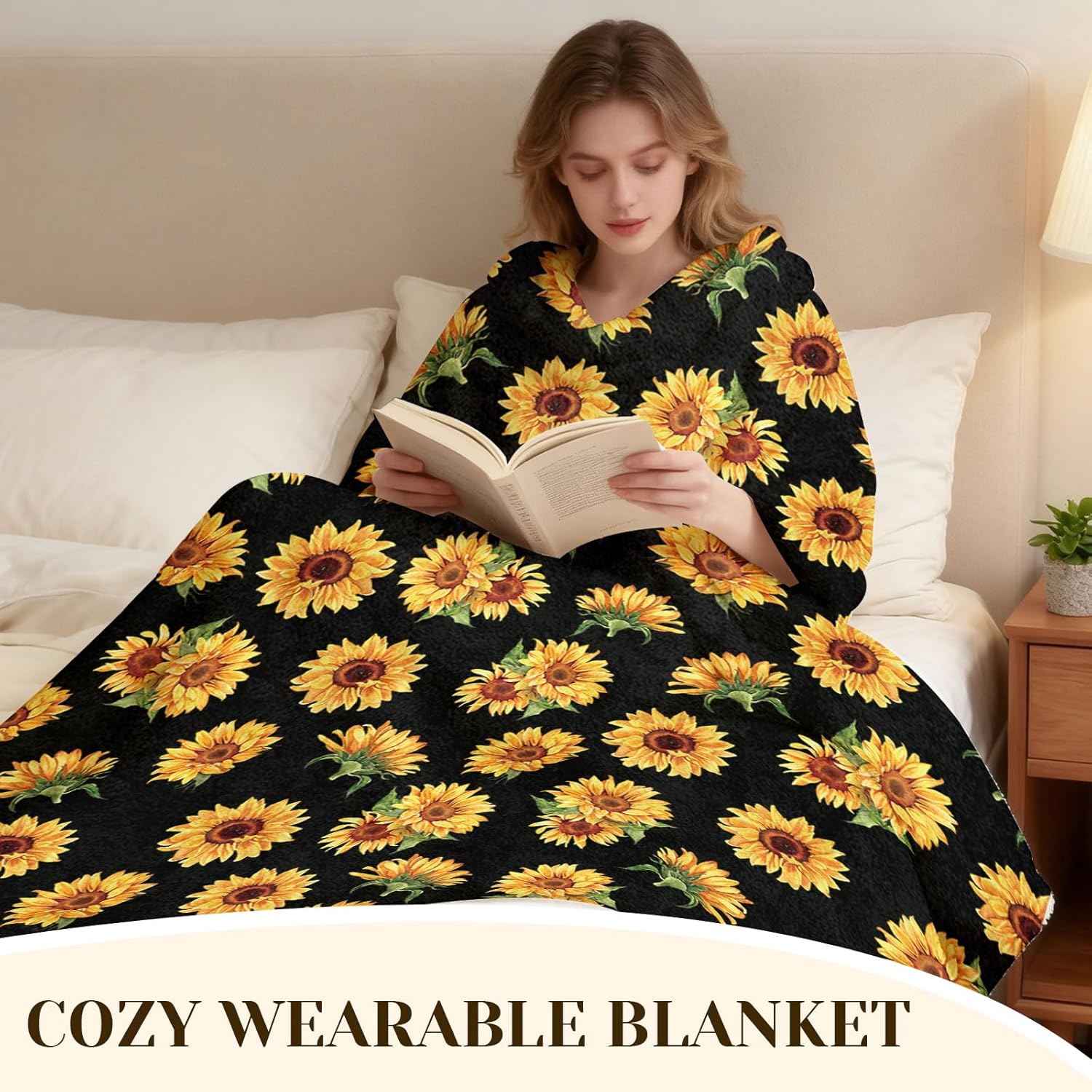 Wearable Blanket with Sleeves, Flannel Wearable Blanket for Women Girls Mom, Comfy Snuggy Wrap Throws for TV Sofa
